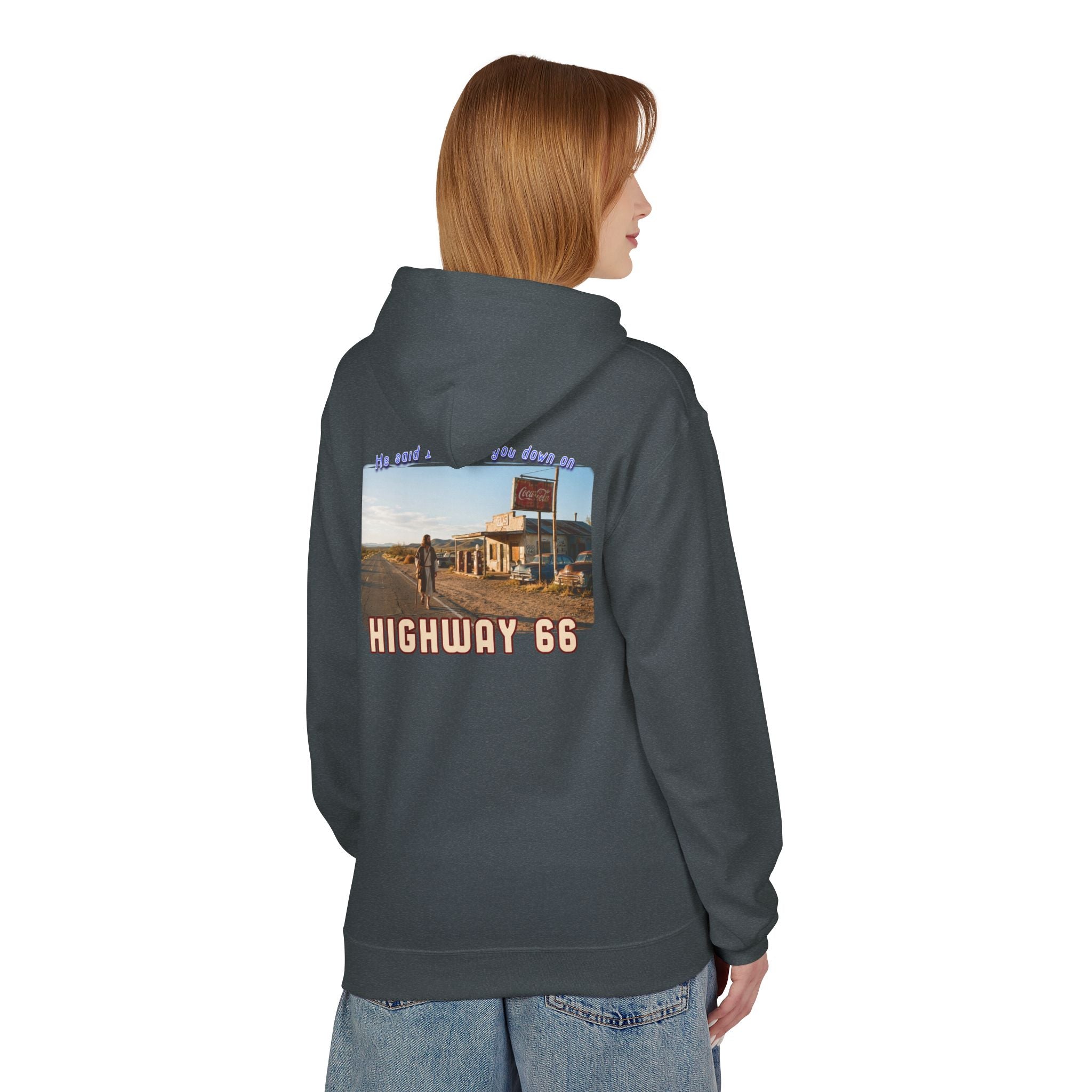 Hoodie — Vintage 'Highway 66' Road Trip on 80?20 cotton blend.