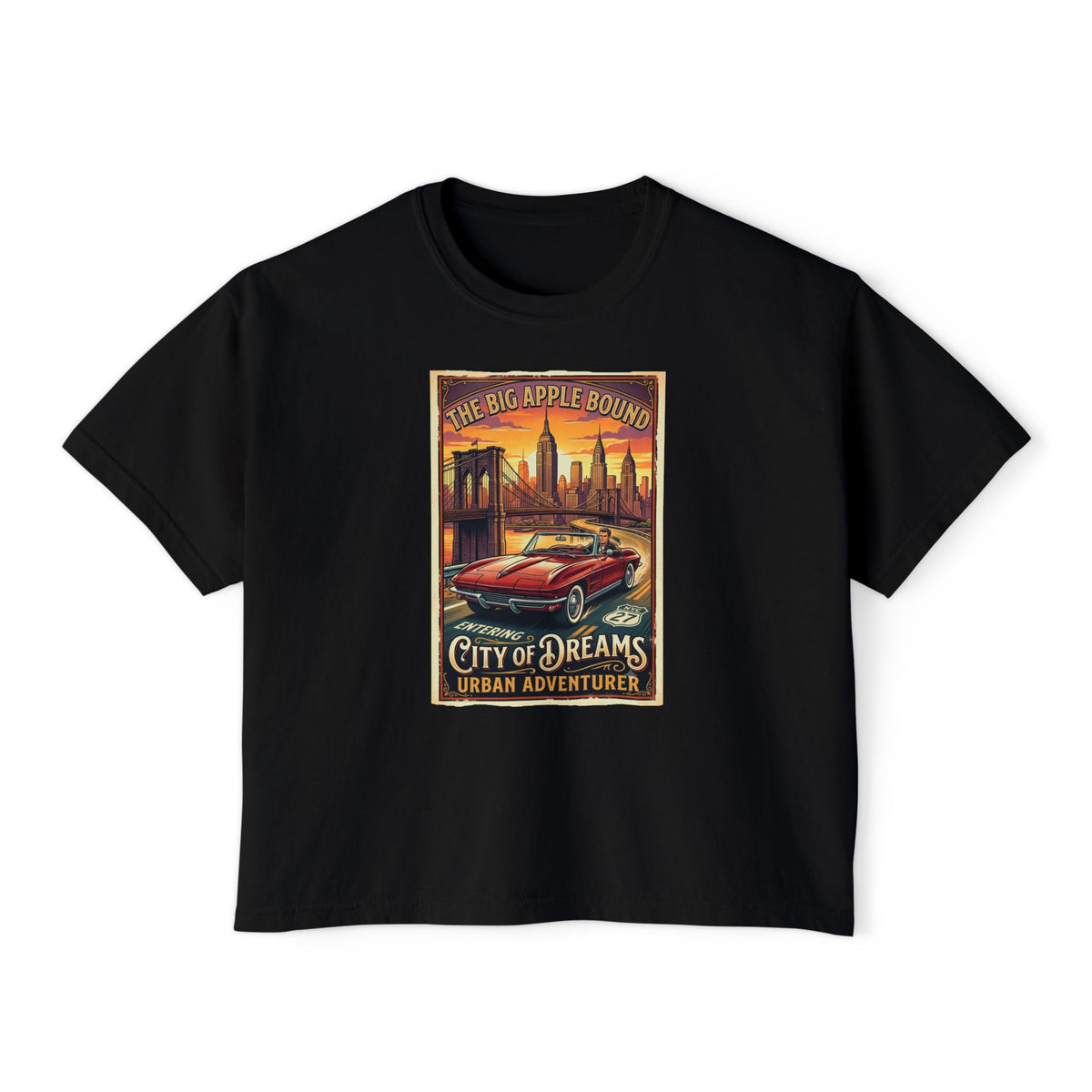 'City of Dreams' Vintage Car Tee — Women's Boxy 100% cotton style T shirt