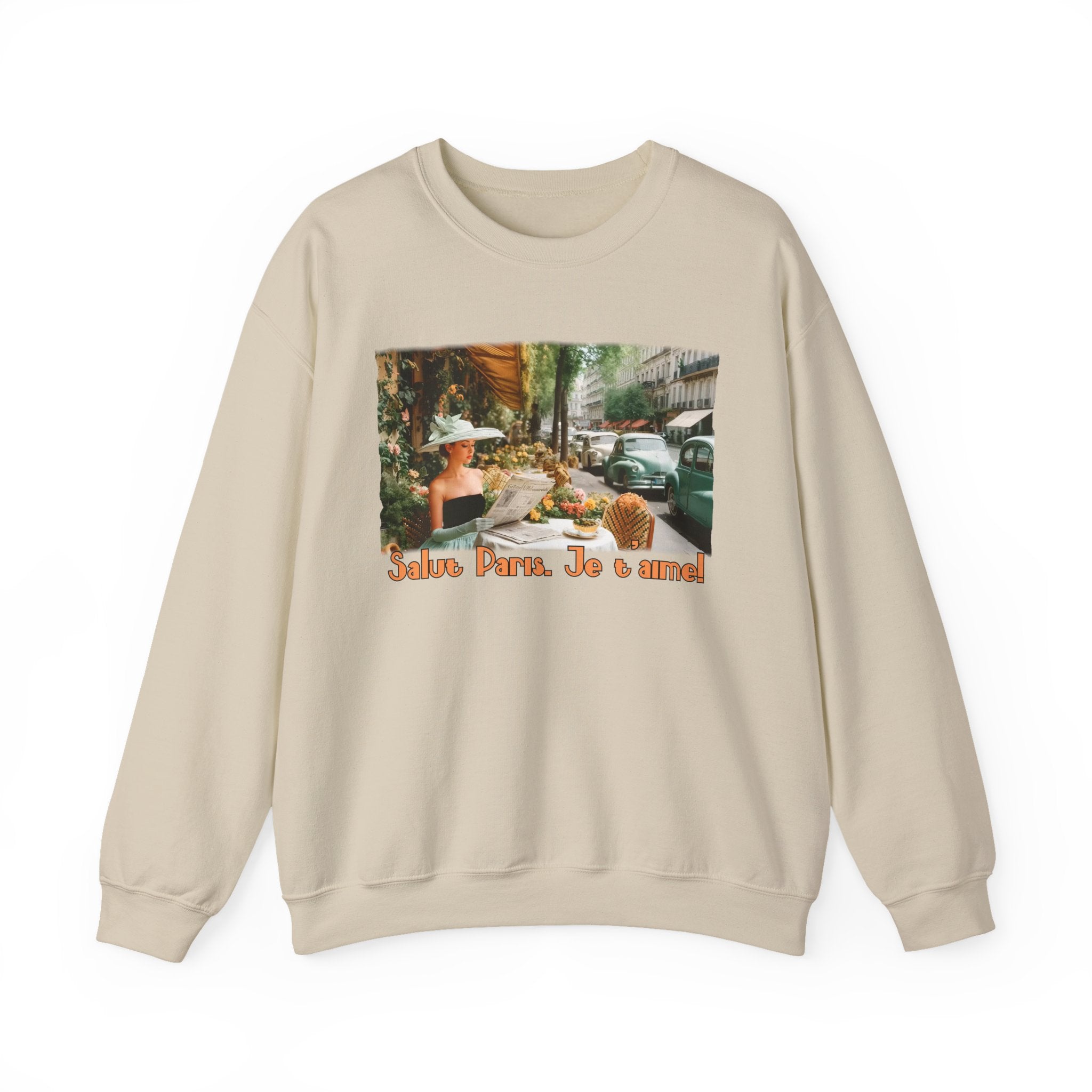 Vintage Paris Café Sweatshirt — "Salut Paris. Je t'aime" Retro Art print Crewneck