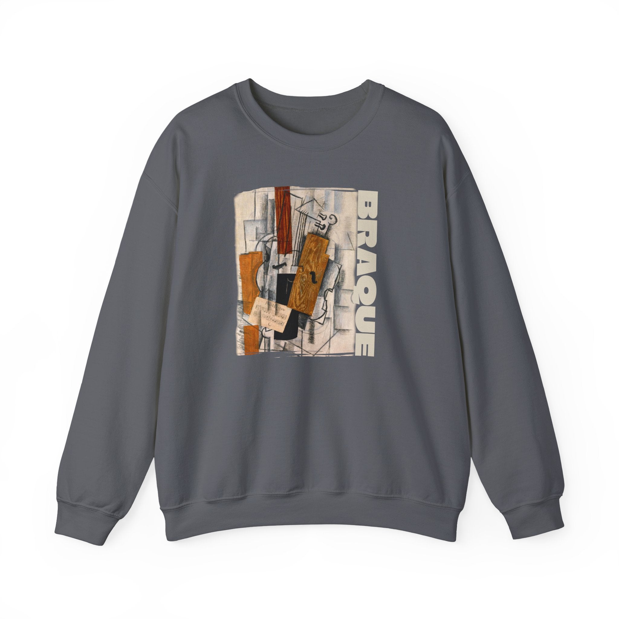 'Braque' Cubist Art print on Crewneck Sweatshirt medium heavy 50/50 cotton poly blend for durability.