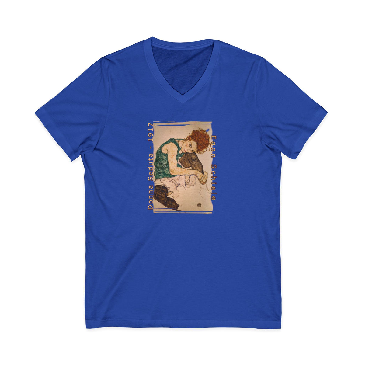 'Egon Schiele'  Art print on lightweight 100% cotton V-Neck Tee — A Naughty Girl art print.
