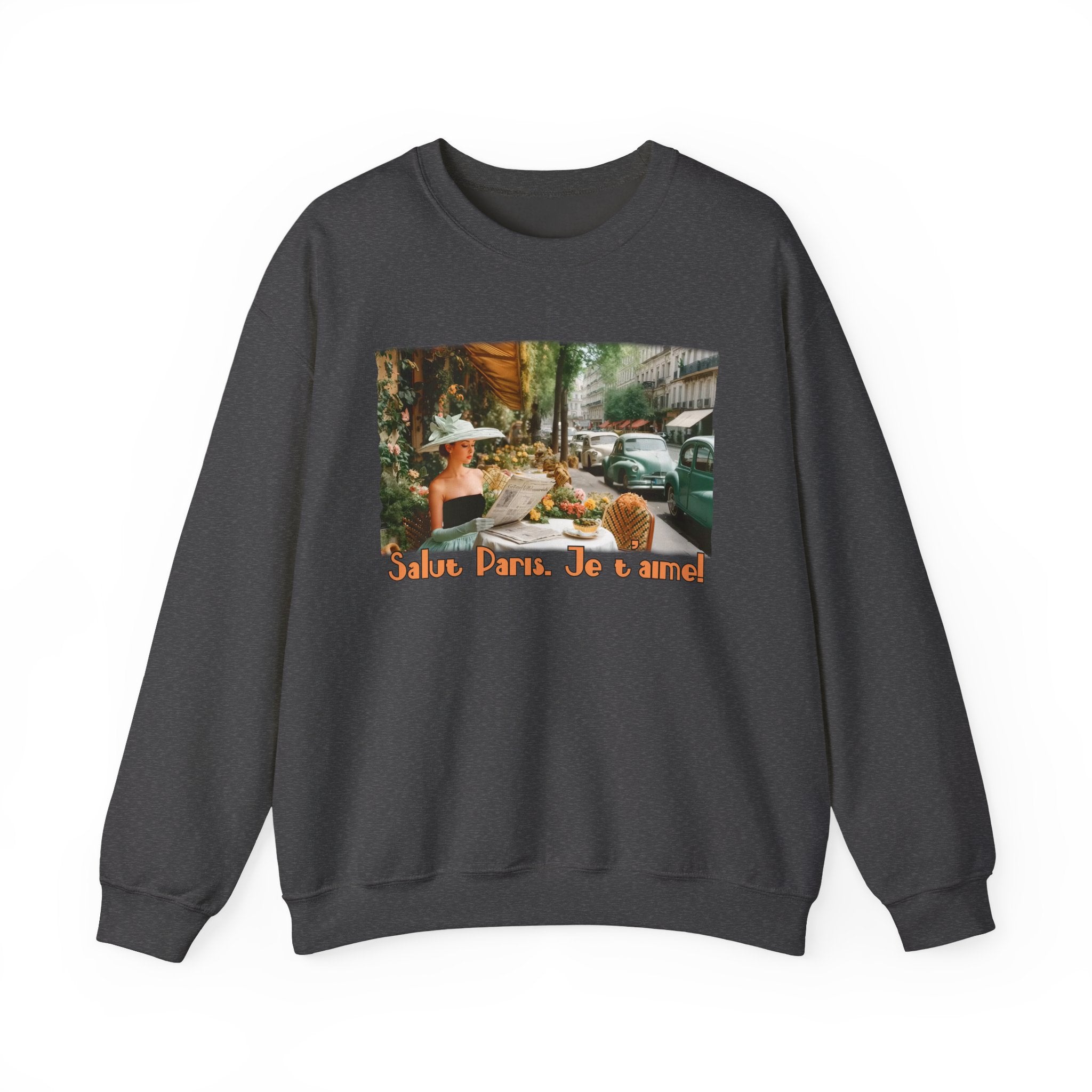 Vintage Paris Café Sweatshirt — "Salut Paris. Je t'aime" Retro Art print Crewneck