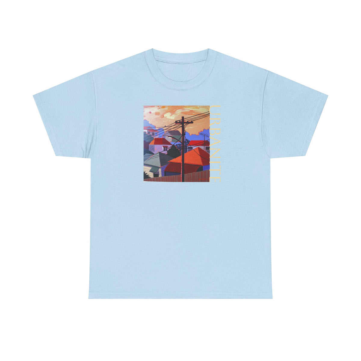 Urbanite Art print of old Queenslander houses on midweight cotton T shirt