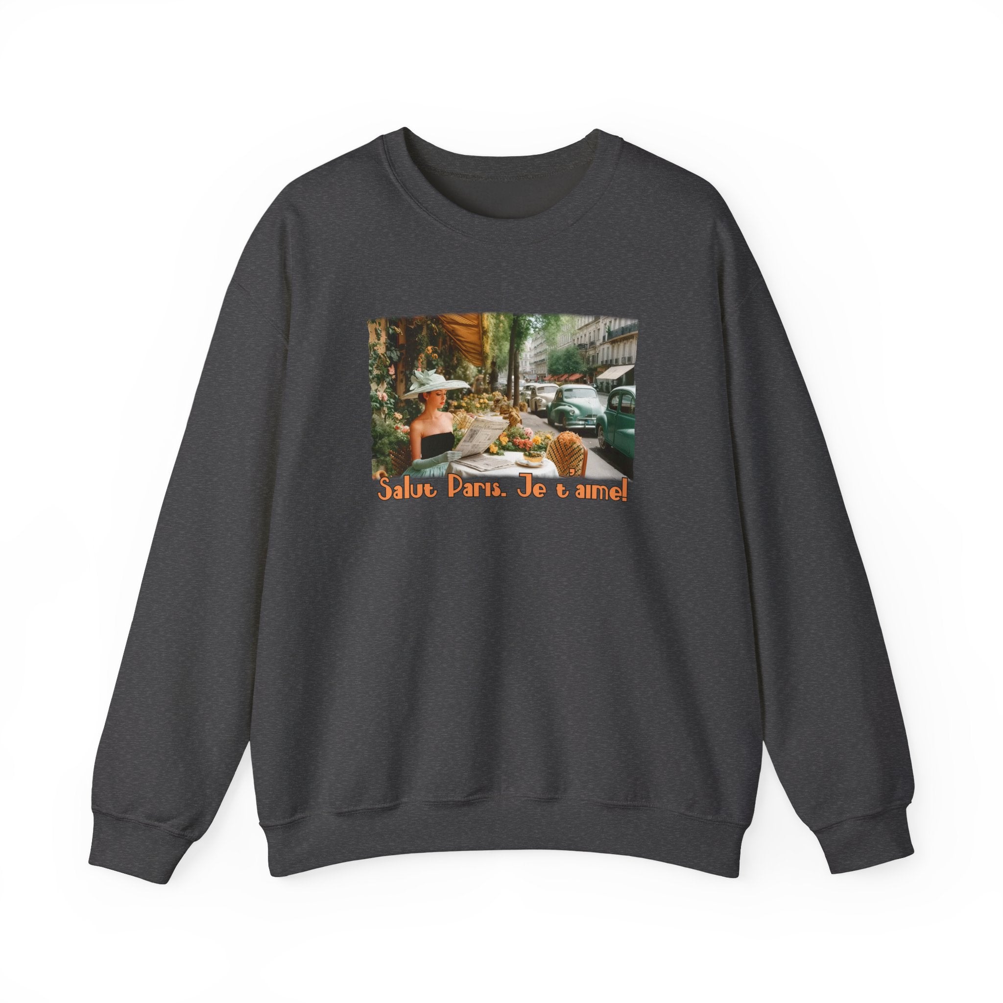 Vintage Paris Café Sweatshirt — "Salut Paris. Je t'aime" Retro Art print Crewneck