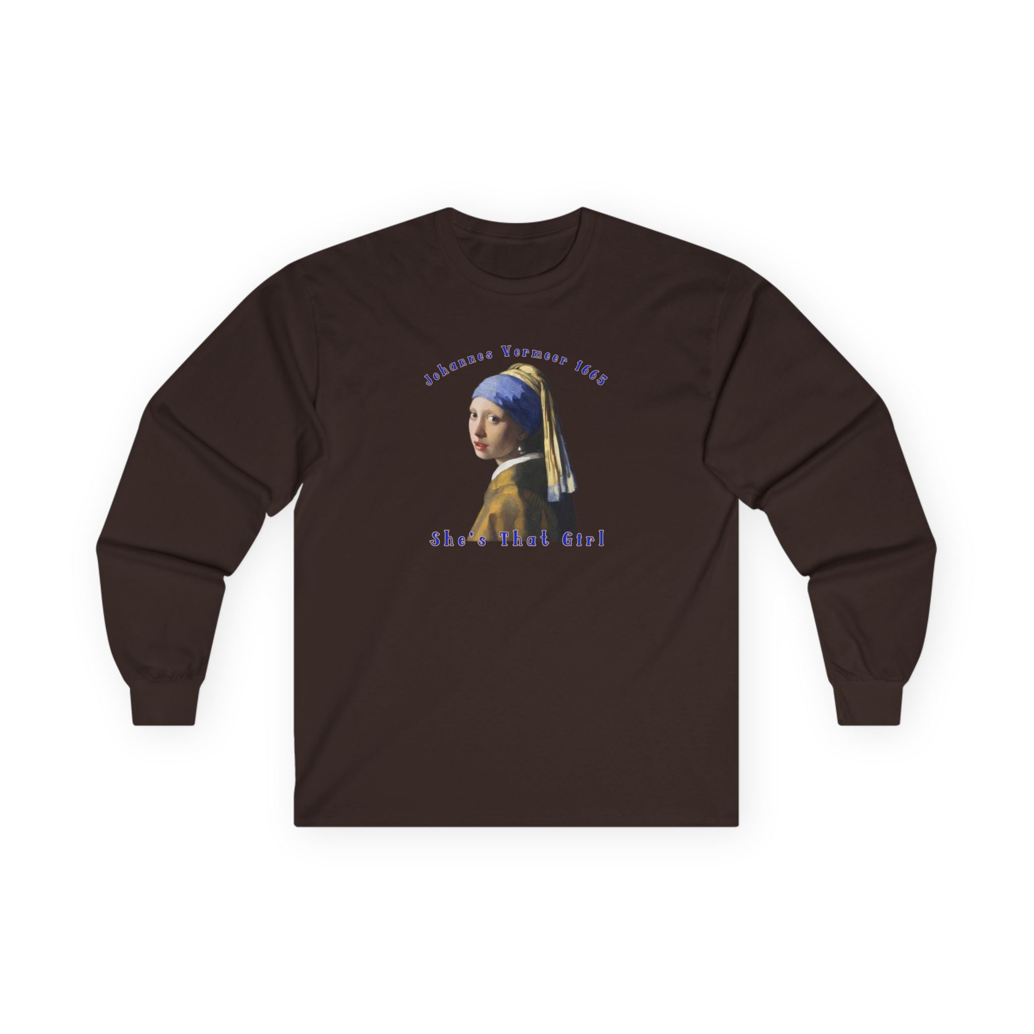 Girl with the pearl Earring Art print  by Johannes Vermeer on thick feel cotton, medium weight Long Sleeve Tee