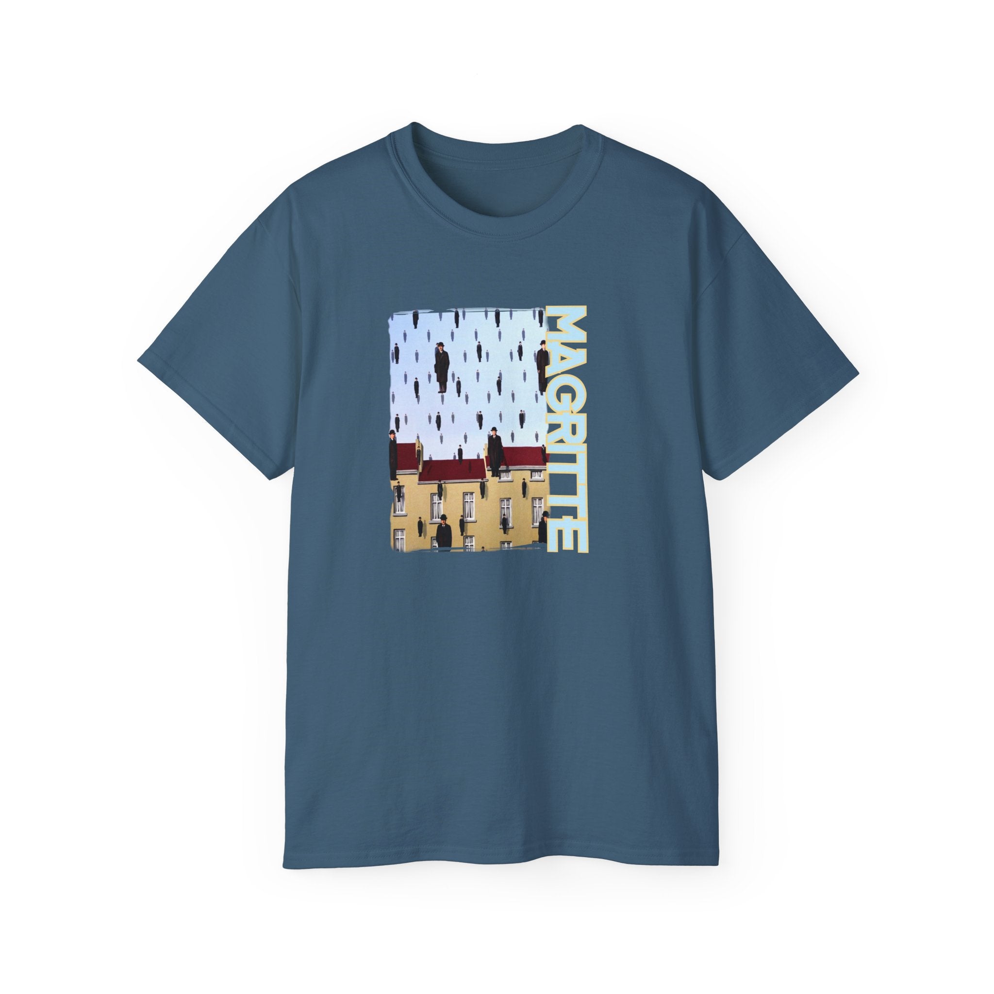 Magritte 'Golconda 1953'  Raining men. Surrealist Art print on  thicker feel soft cotton T shirt.