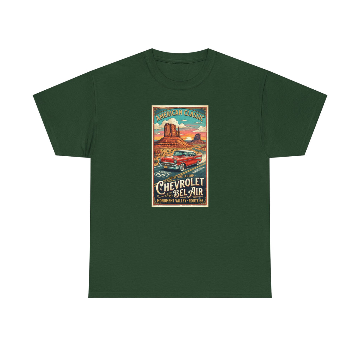 Vintage Chevrolet Bel Air poster Art print on  medium weight 100% cotton T shirt.