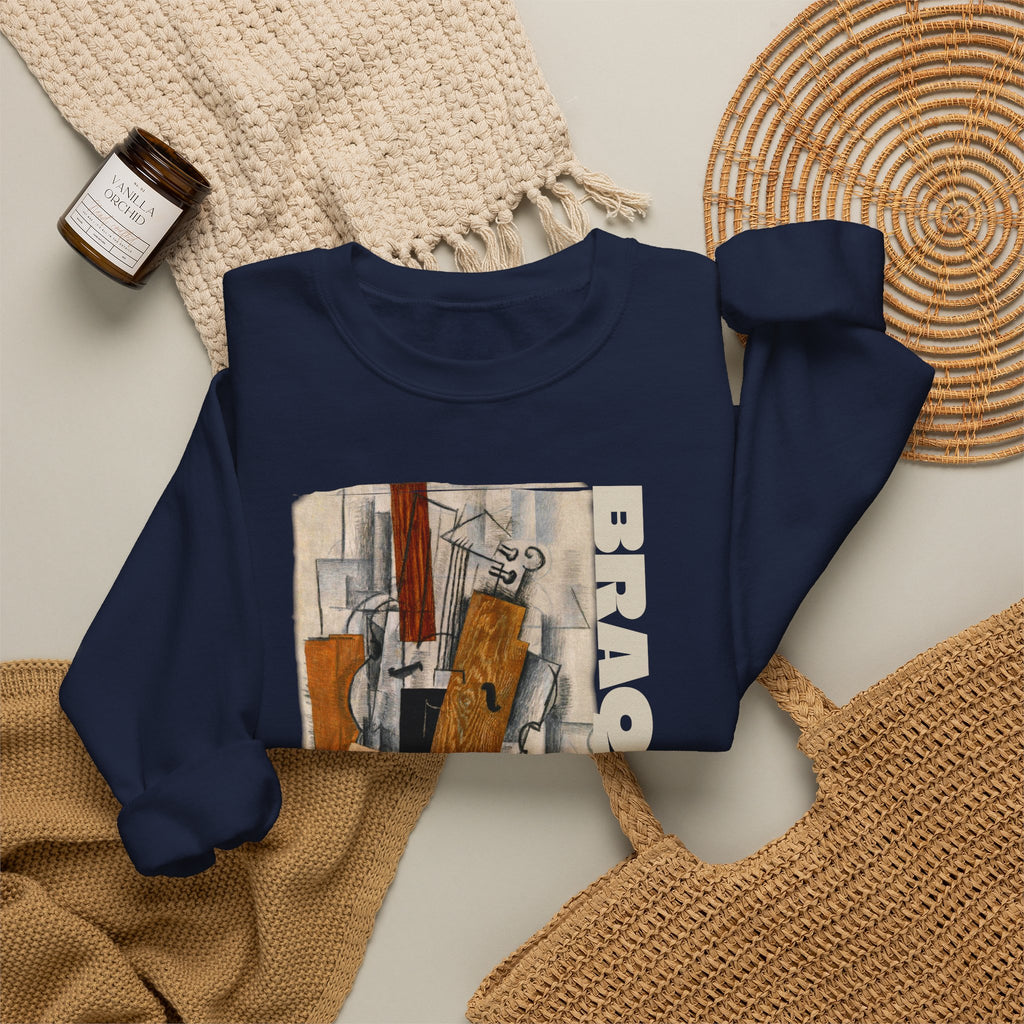 'Braque' Cubist Art print on Crewneck Sweatshirt medium heavy 50/50 cotton poly blend for durability.