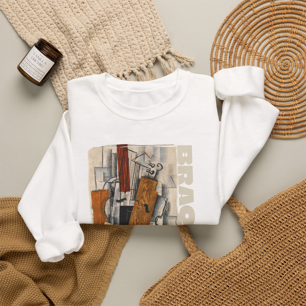 'Braque' Cubist Art print on Crewneck Sweatshirt medium heavy 50/50 cotton poly blend for durability.