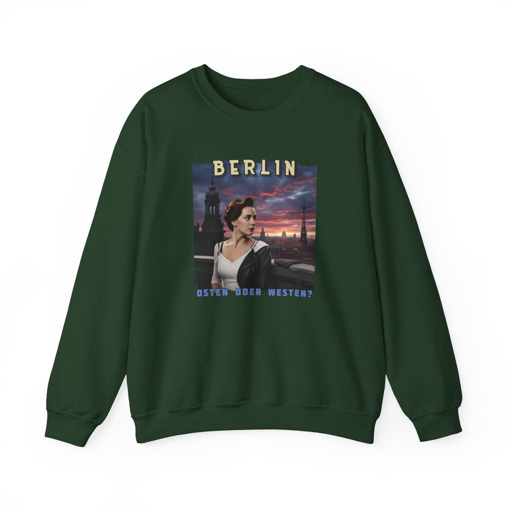 Crewneck Sweatshirt — Berlin 'Are you East or West?'  soft midweight sweater with Art print