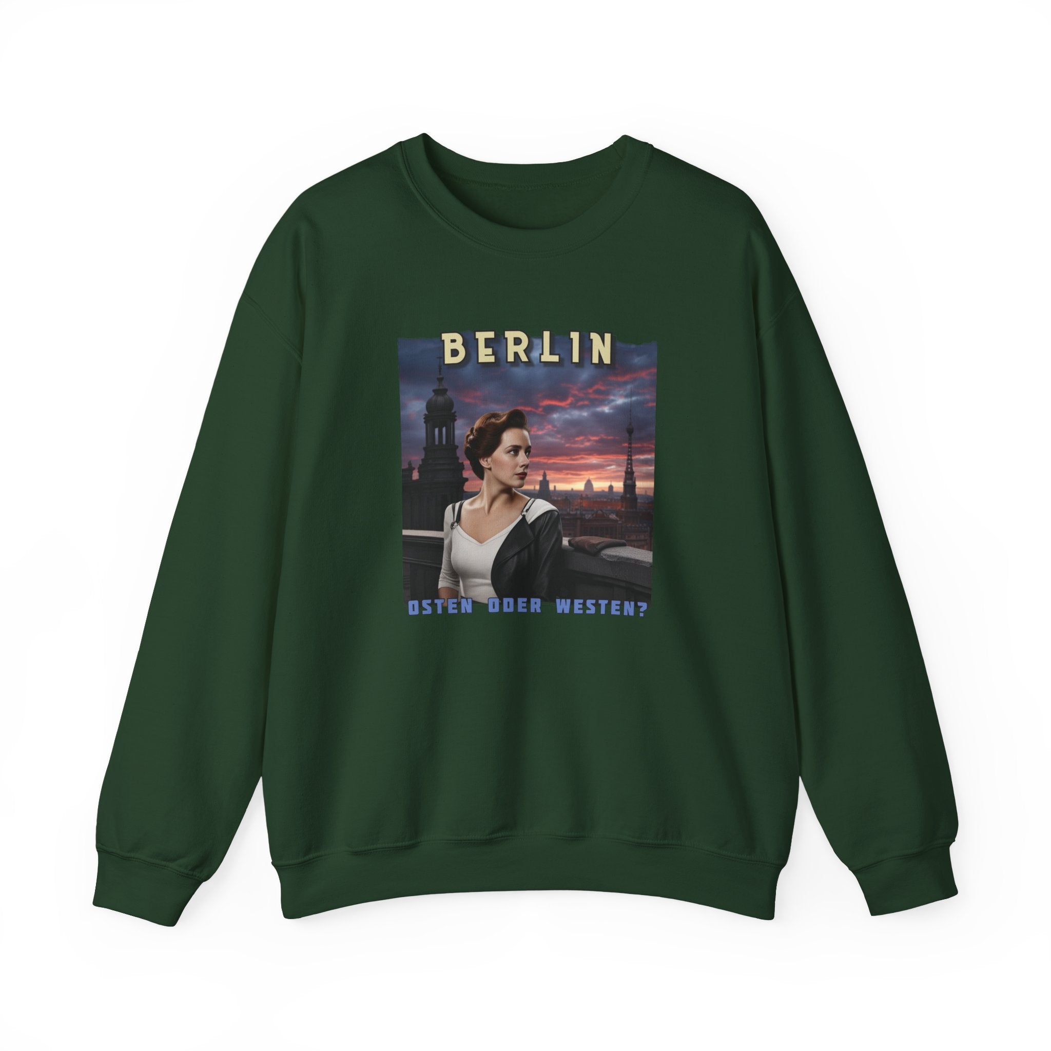 Crewneck Sweatshirt — Berlin 'Are you East or West?'  soft midweight sweater with Art print