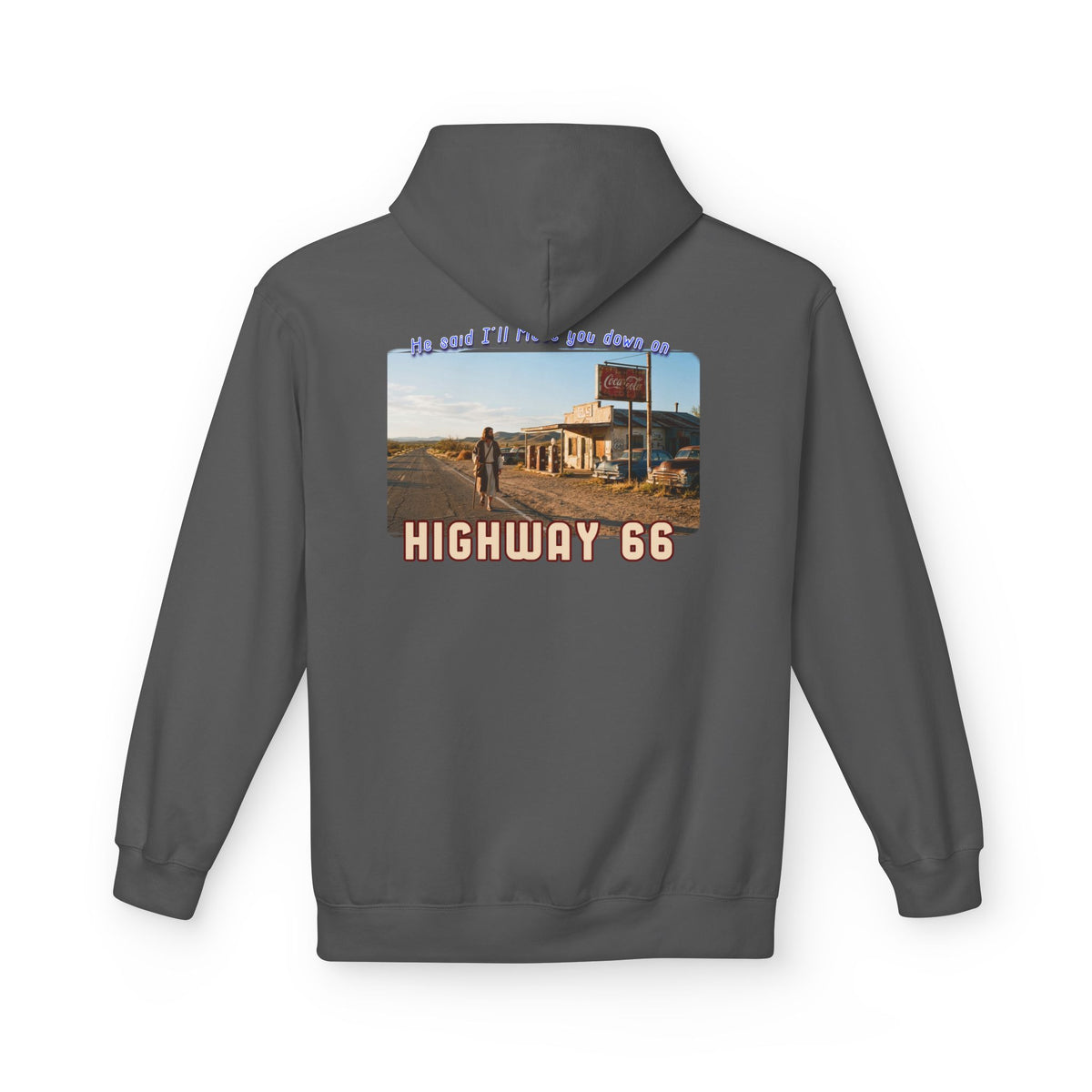 Sweat à capuche — « Highway 66 » vintage pour road trip sur un mélange de coton 80/20.