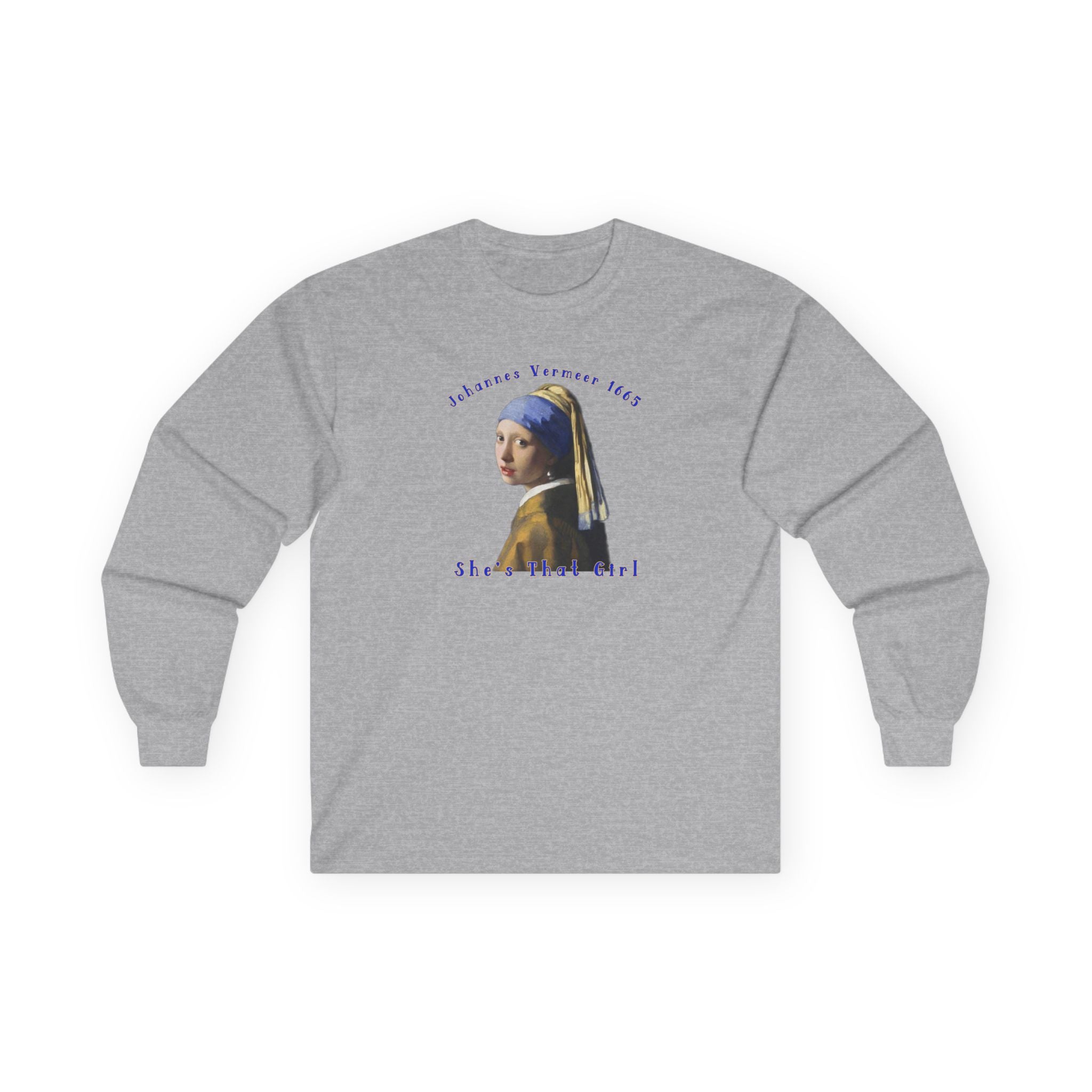 Thick feel cotton, medium weight Long Sleeve Tee — Girl with the pearl Earring Art print.