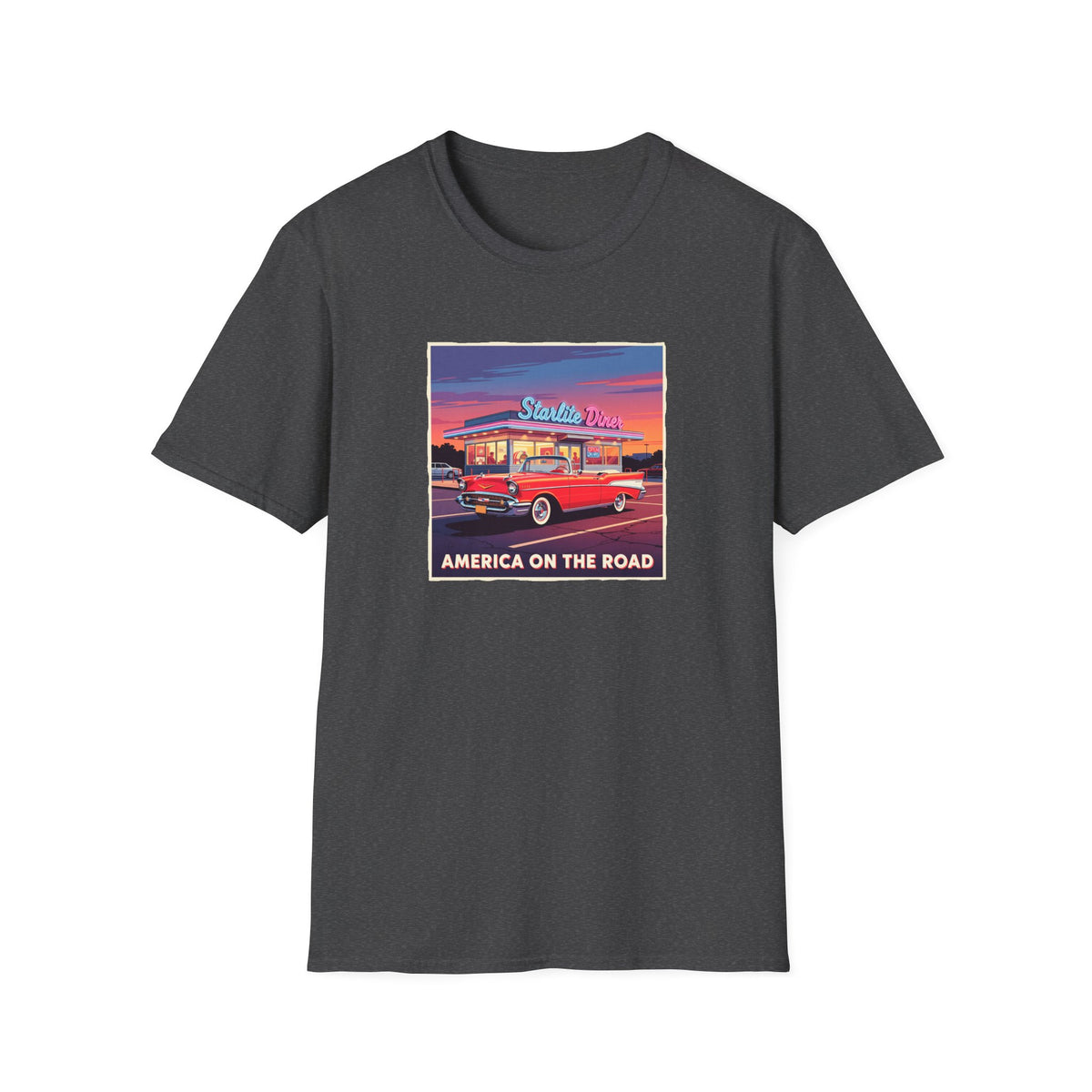 "America on the Road" Vintage Car Tee on 100% lightweight cotton