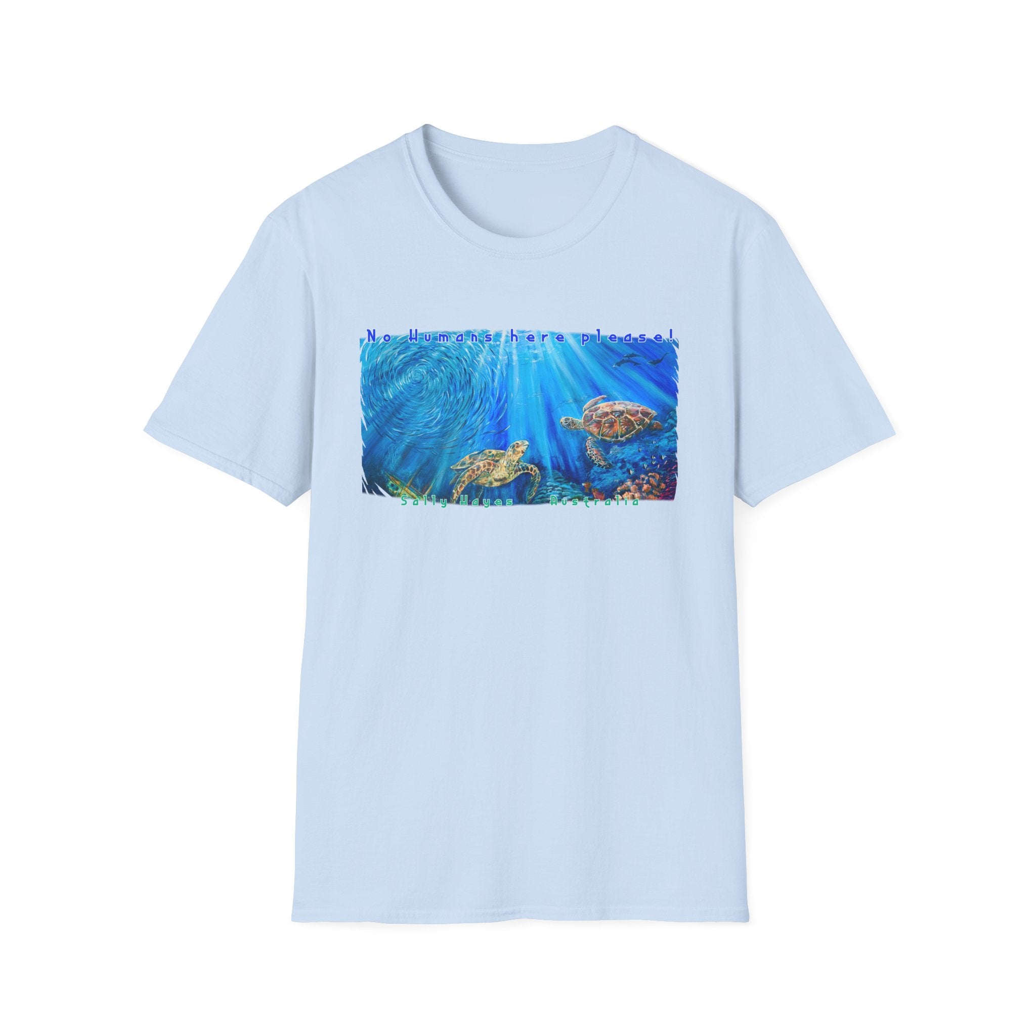 Lightweight cotton T-Shirt with Sally Hayes Art print "No humans here please!"