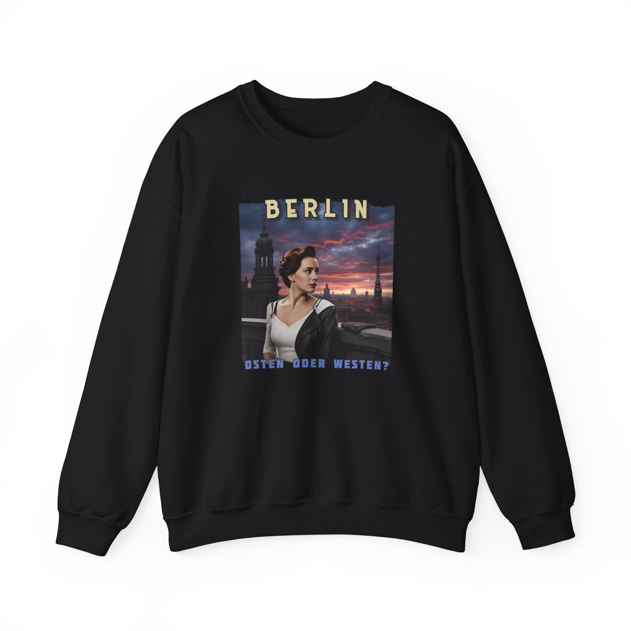 Crewneck Sweatshirt — Berlin 'Are you East or West?'  soft midweight sweater with Art print