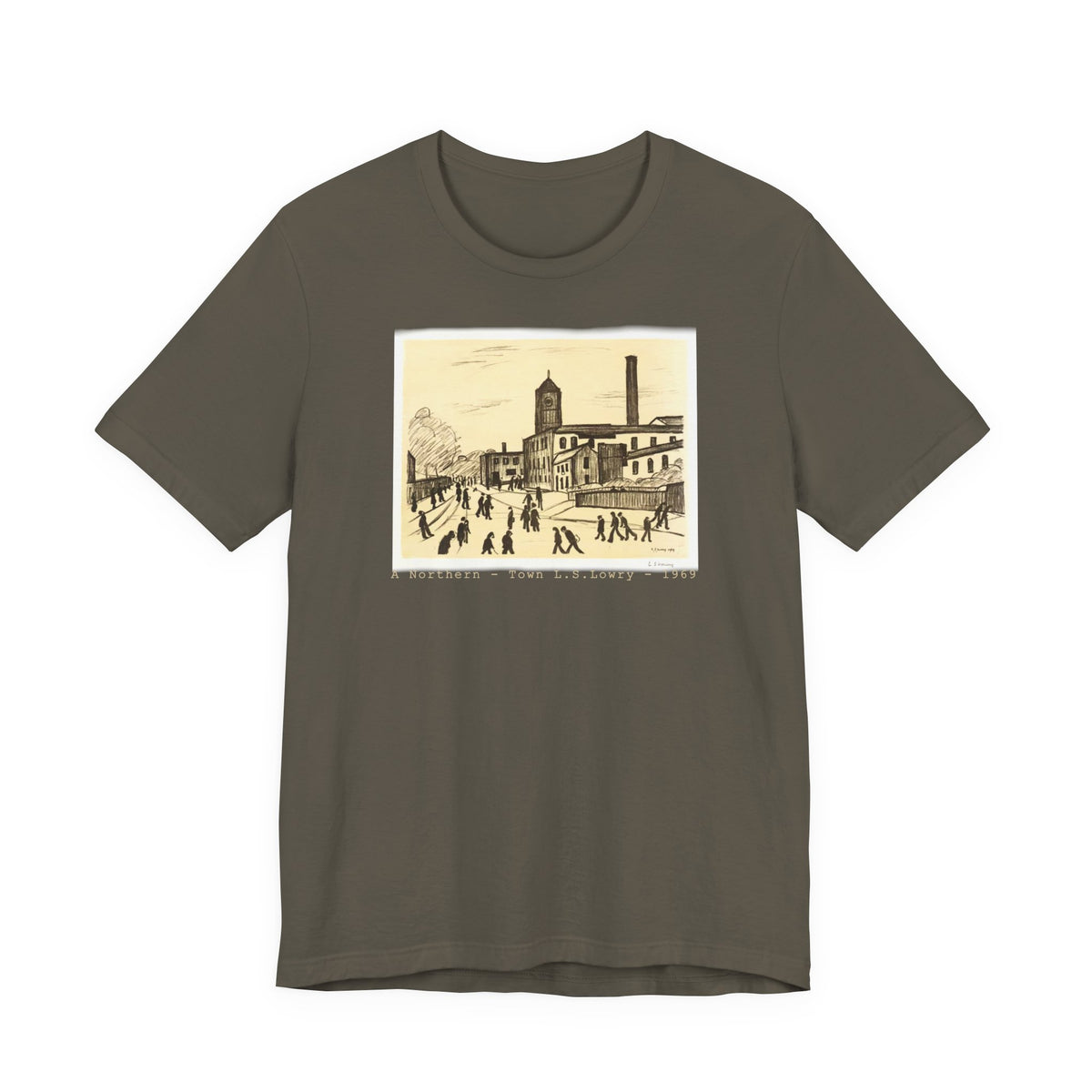 A Northern Town. Art print of L S Lowry on 100% lightweight cotton T shirt.