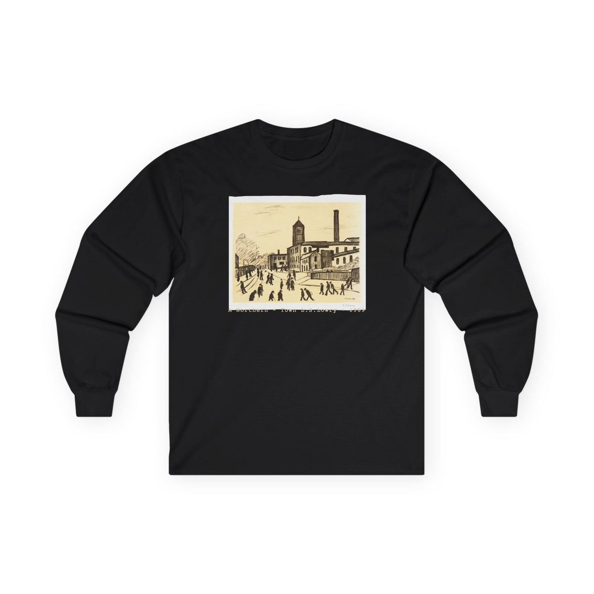 LS Lowry 'A Northern Town' Art print on medium weight soft cotton Long Sleeve T shirt
