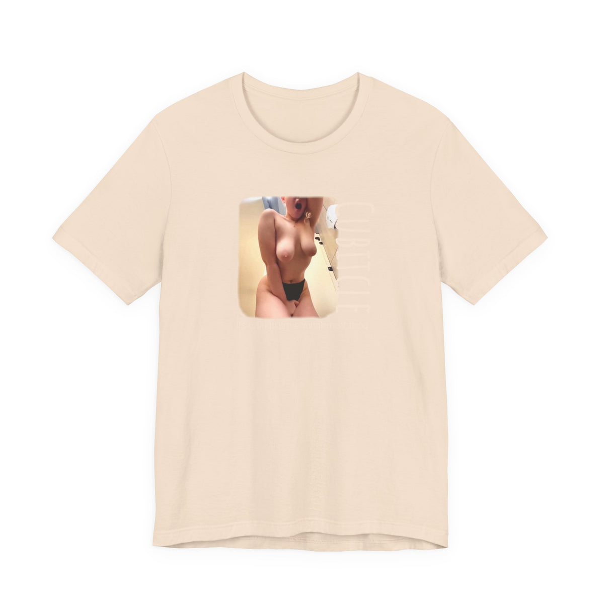 Unisex Jersey Short Sleeve Tee with Cubitcle Quantum nude.