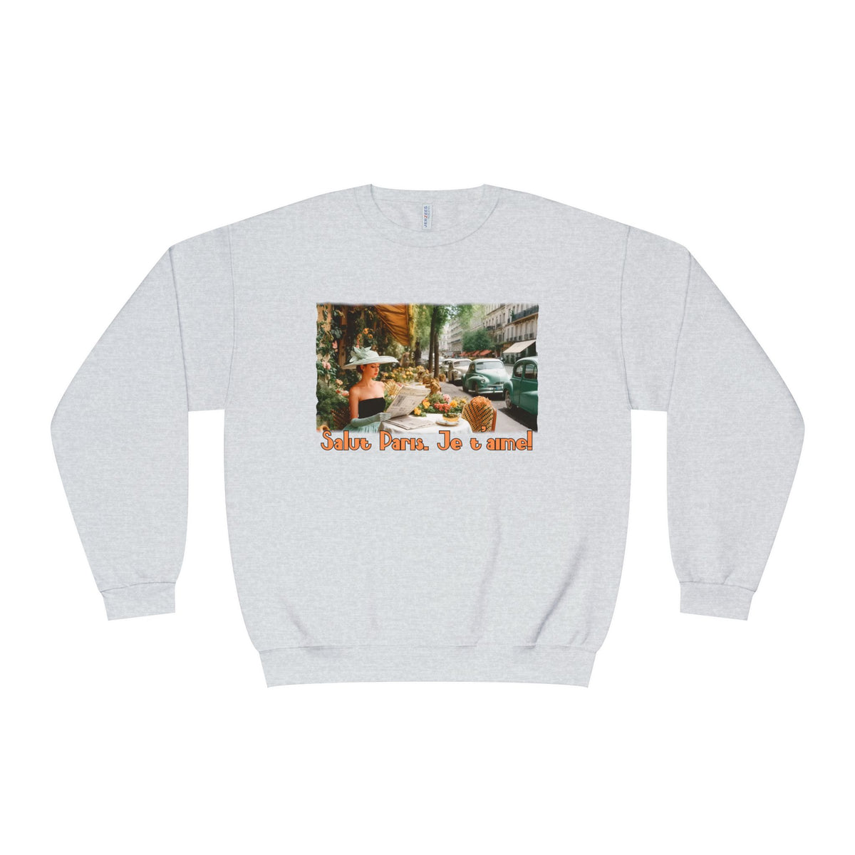 Sweat-shirt ras du cou unisexe « Café de Paris vintage » – Imprimé « Salut Paris, Je t'aime »