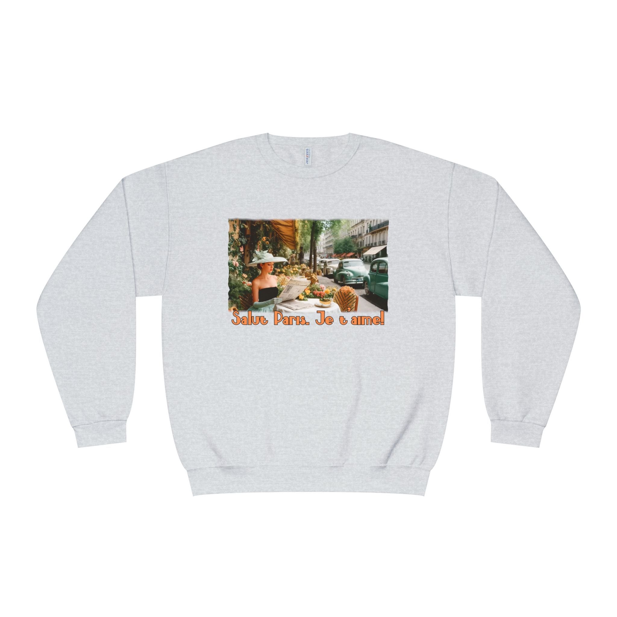 Paris Cafe Vintage Crewneck Blend Sweatshirt - "Salut Paris, Je t'aime" Art print