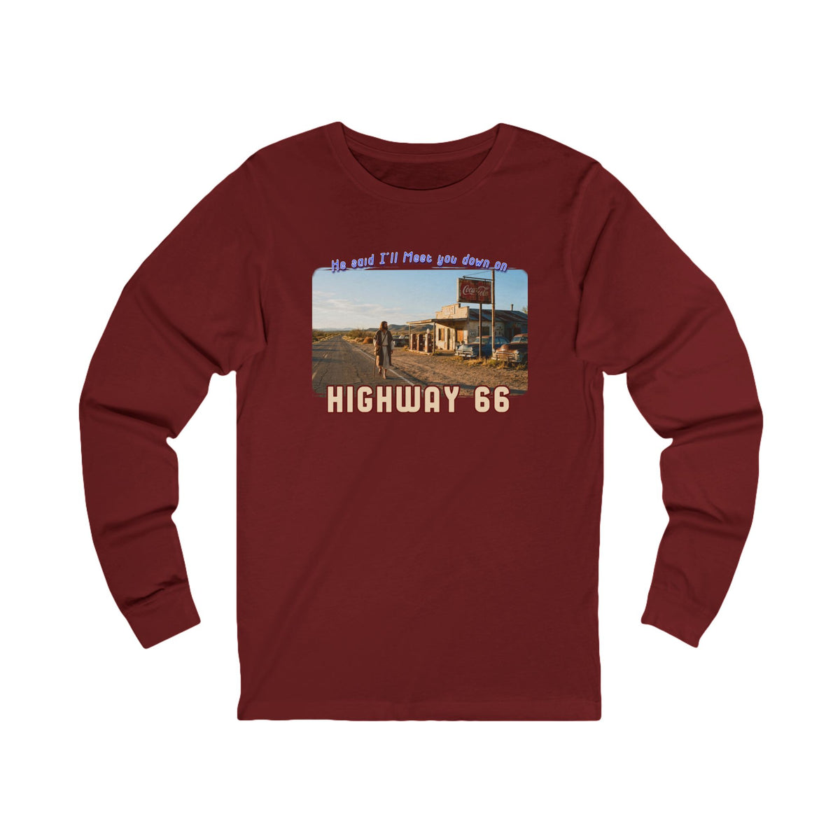 The King on Highway 66  on Ring Spun cotton Long Sleeve Tee —