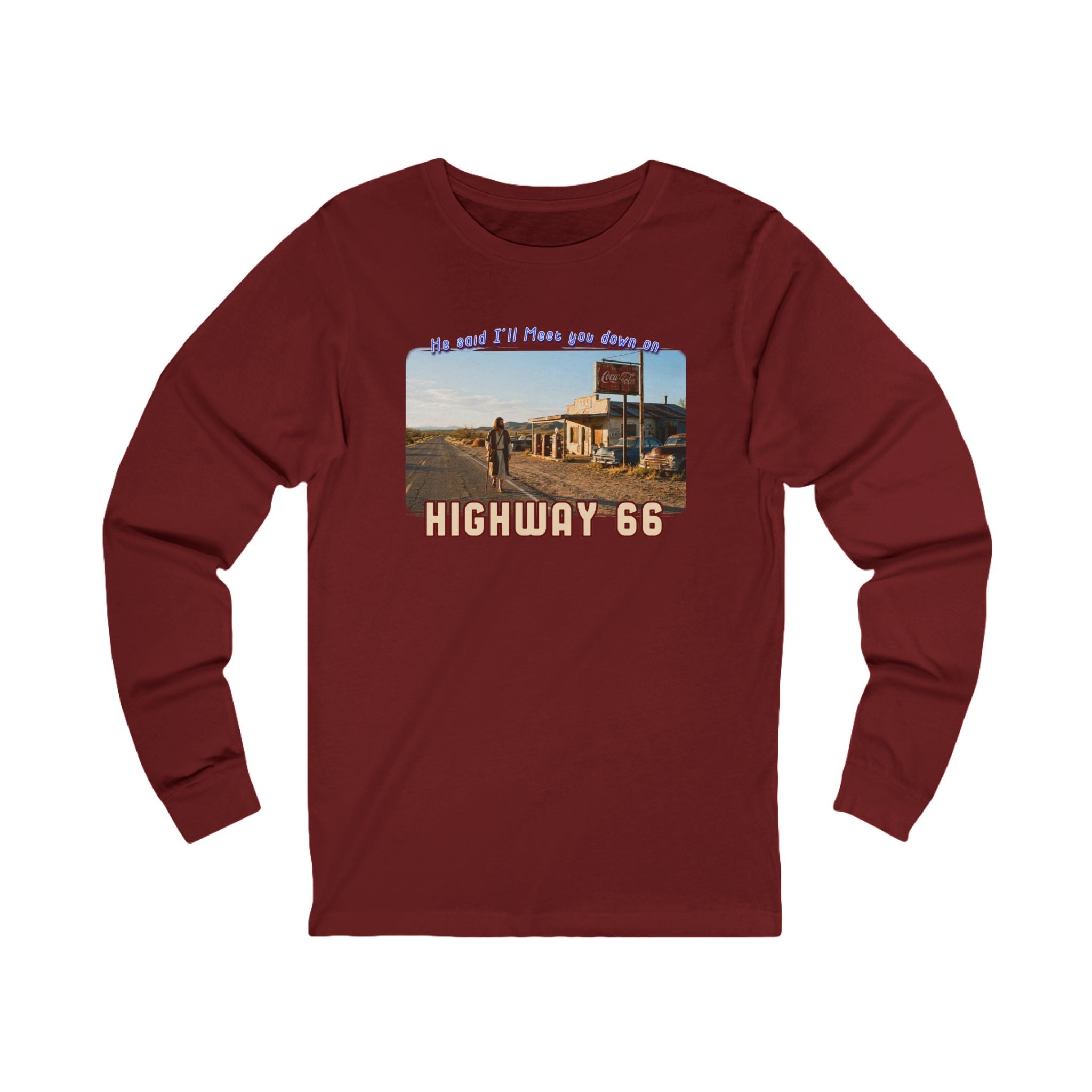 The King on Highway 66  on Ring Spun cotton Long Sleeve Tee —