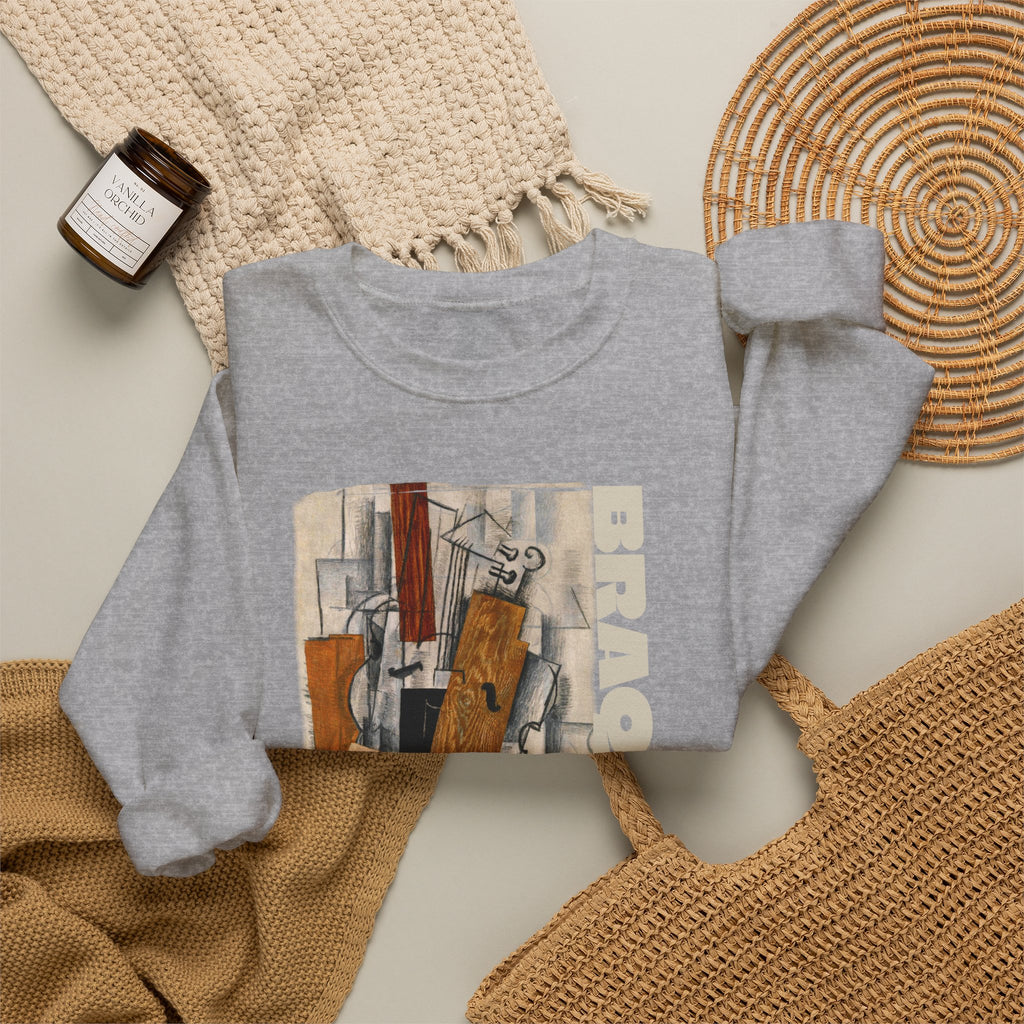 'Braque' Cubist Art print on Crewneck Sweatshirt medium heavy 50/50 cotton poly blend for durability.