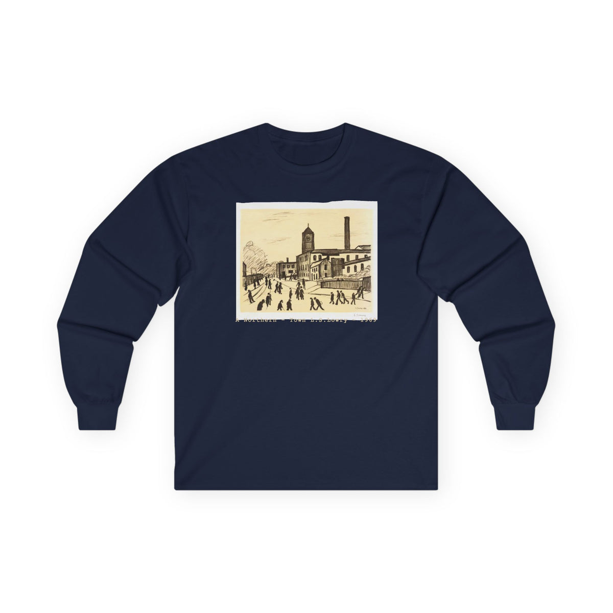 LS Lowry 'A Northern Town' Art print on medium weight soft cotton Long Sleeve T shirt
