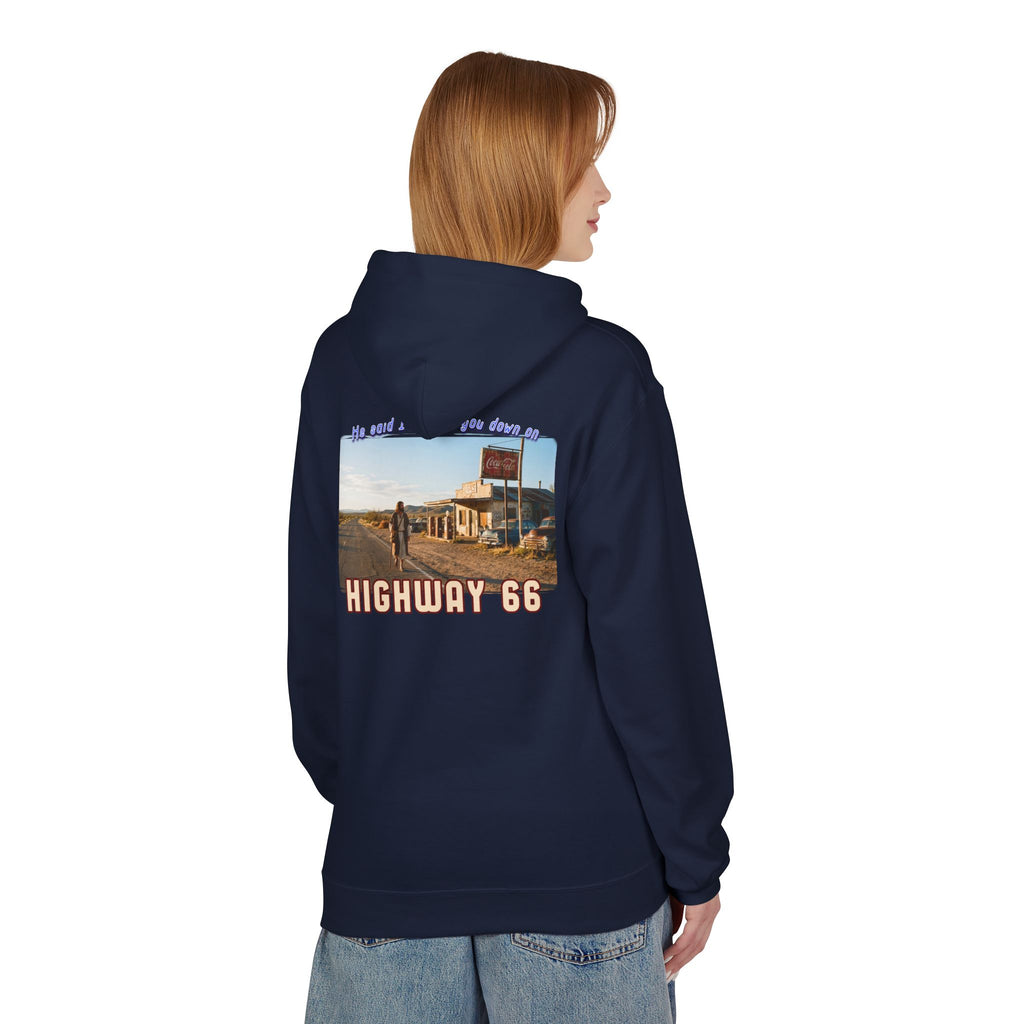 Hoodie — Vintage 'Highway 66' Road Trip on 80?20 cotton blend.
