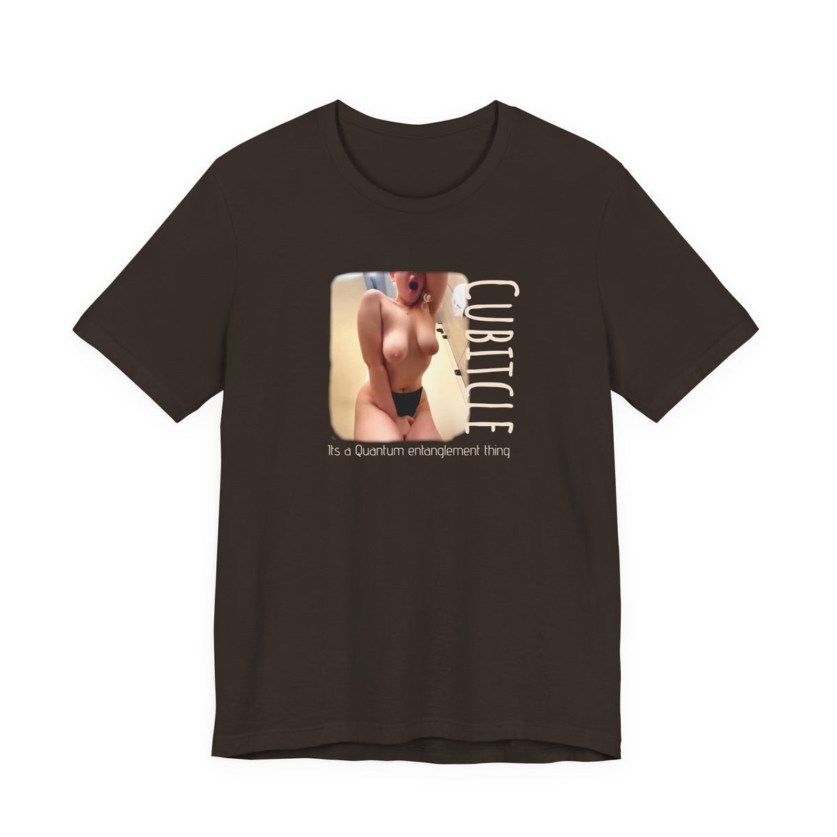 Unisex Jersey Short Sleeve Tee with Cubitcle Quantum nude.
