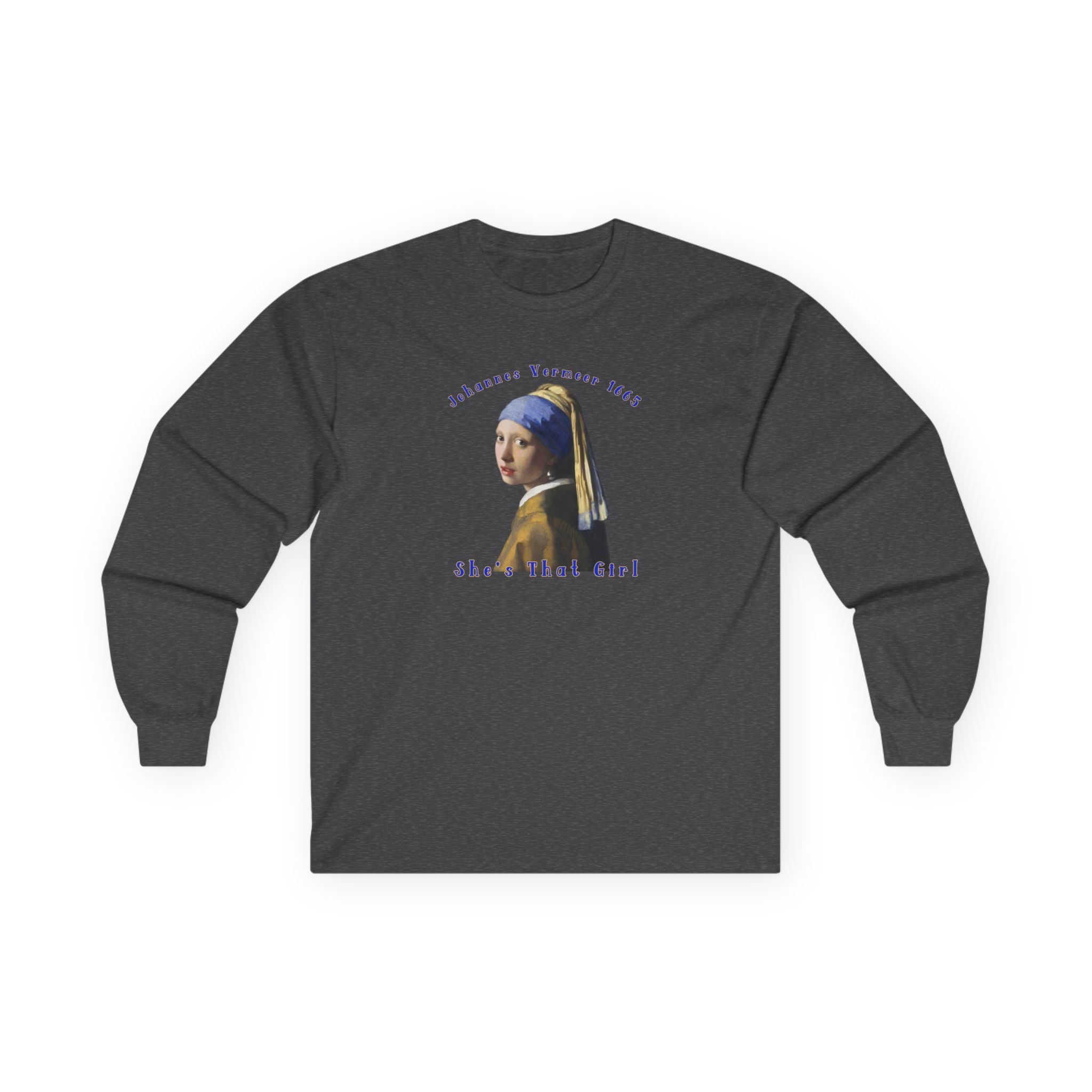 Thick feel cotton, medium weight Long Sleeve Tee — Girl with the pearl Earring Art print.