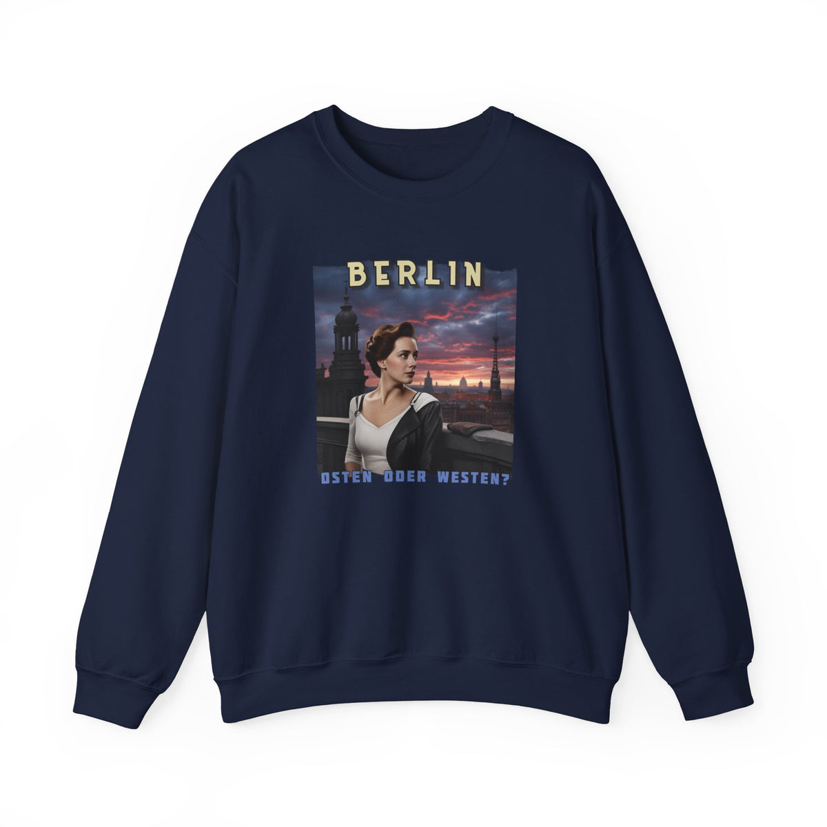Crewneck Sweatshirt — Berlin 'Are you East or West?'  soft midweight sweater with Art print