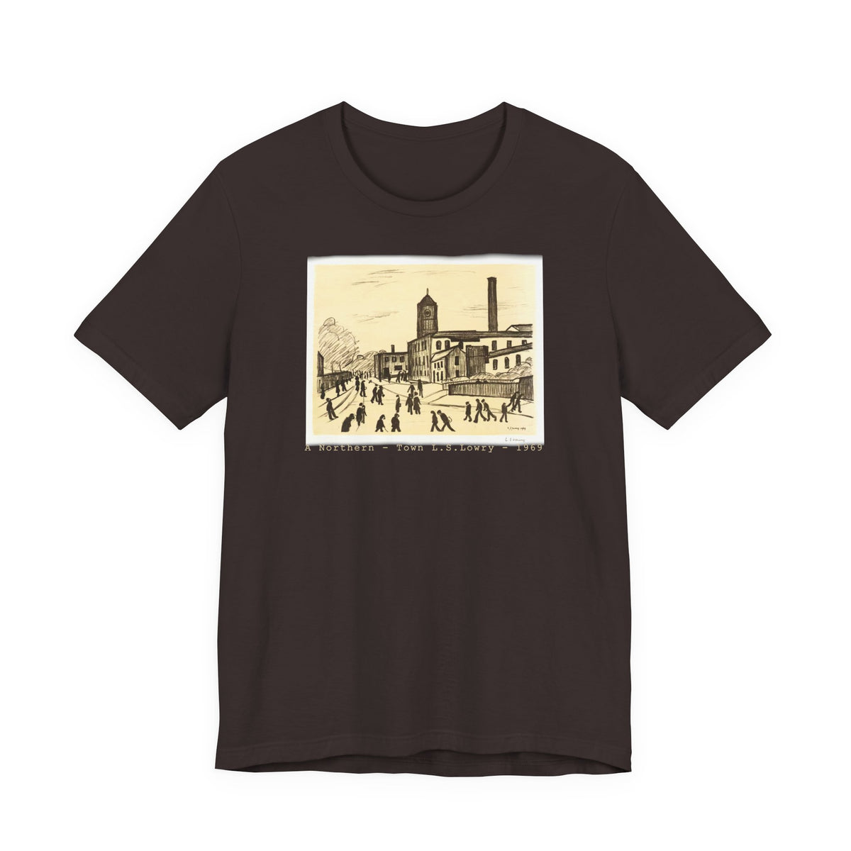 A Northern Town. Art print of L S Lowry on 100% lightweight cotton T shirt.