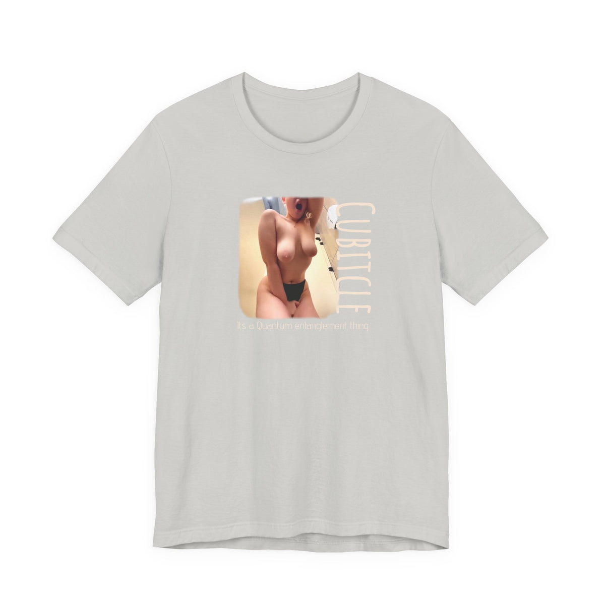 Unisex Jersey Short Sleeve Tee with Cubitcle Quantum nude.