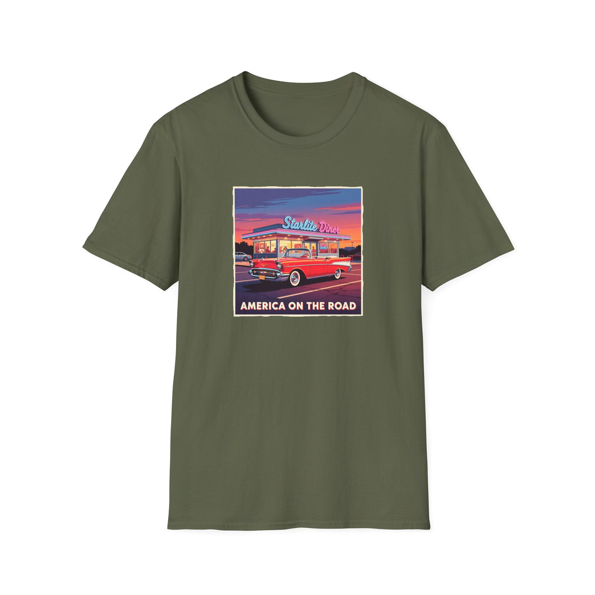 "America on the Road" Vintage Car Tee on 100% lightweight cotton