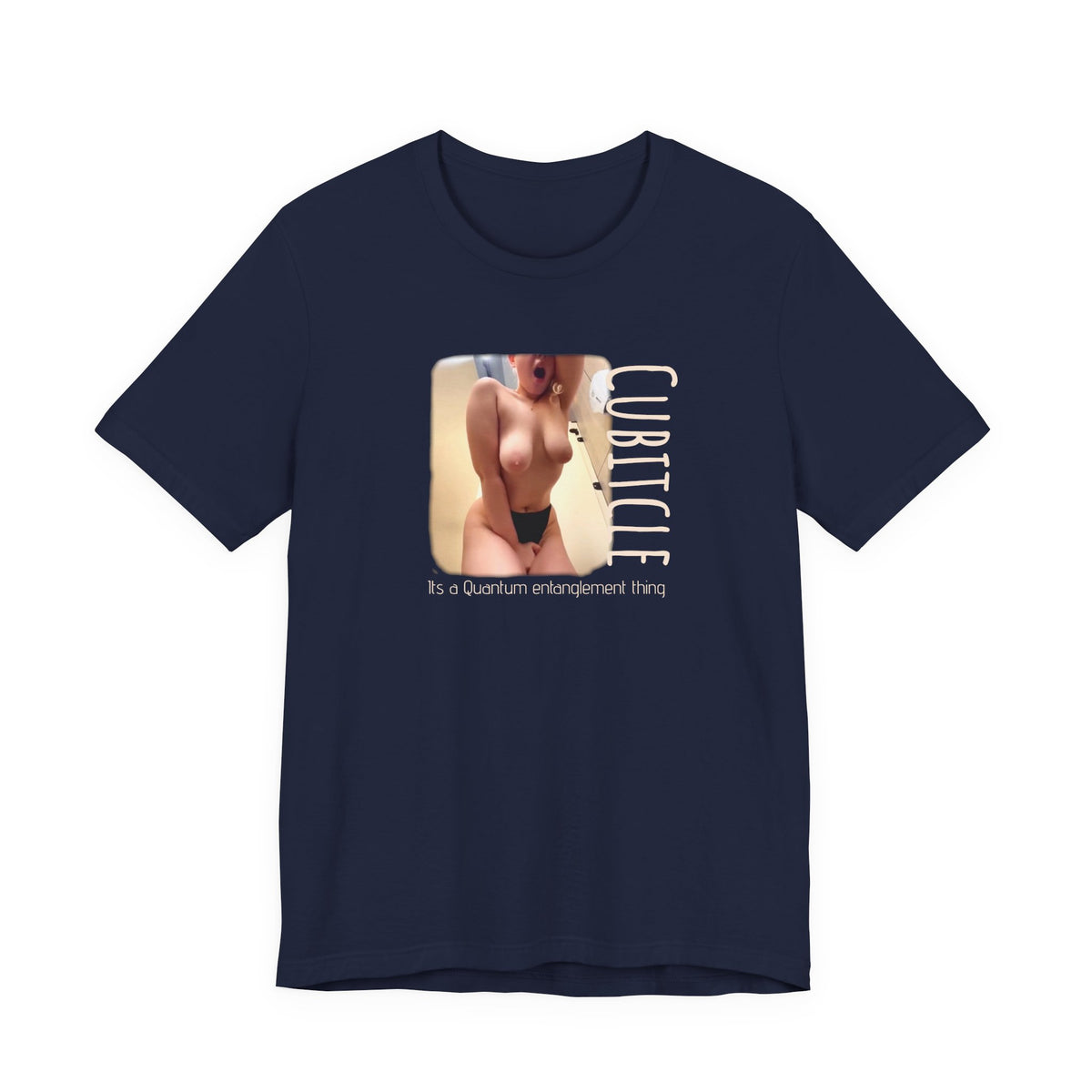 Unisex Jersey Short Sleeve Tee with Cubitcle Quantum nude.