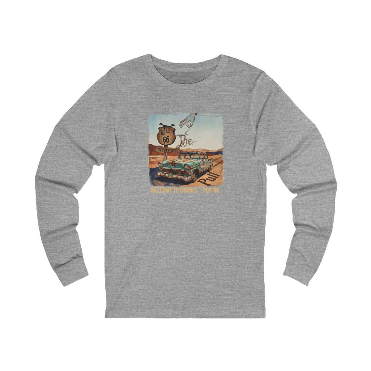 Route 66 Vintage Roadside Long Sleeve Tee — "Welcome to LINORLS" Graphic Art print on ring spun cotton.