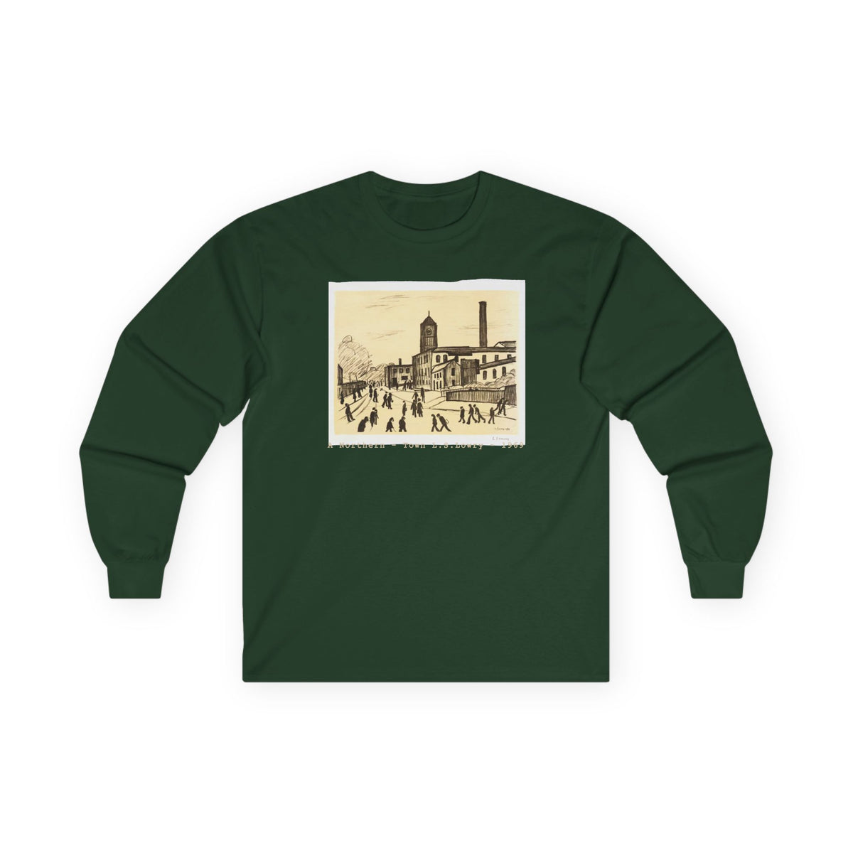 LS Lowry 'A Northern Town' Art print on medium weight soft cotton Long Sleeve T shirt