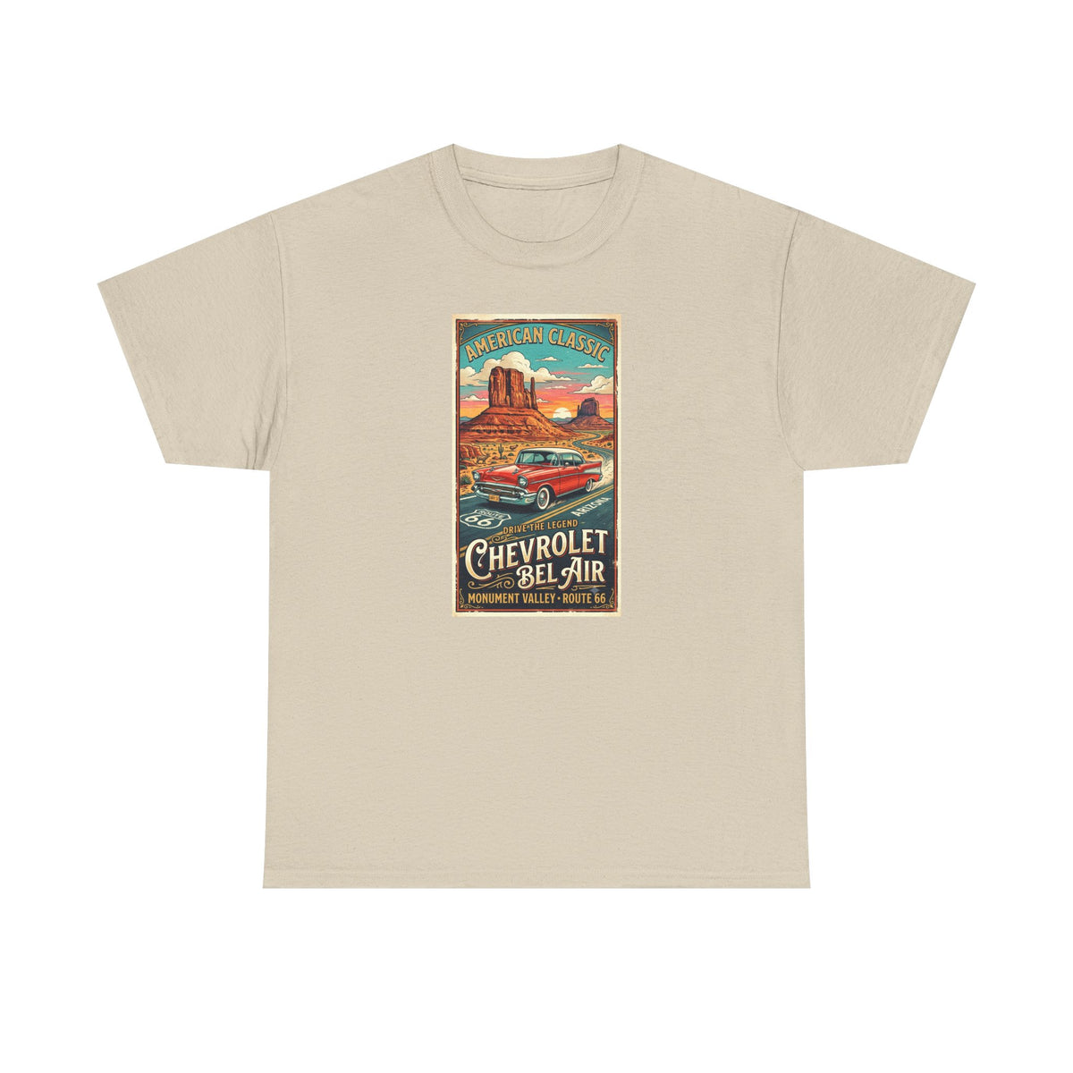 Vintage Chevrolet Bel Air poster Art print on  medium weight 100% cotton T shirt.