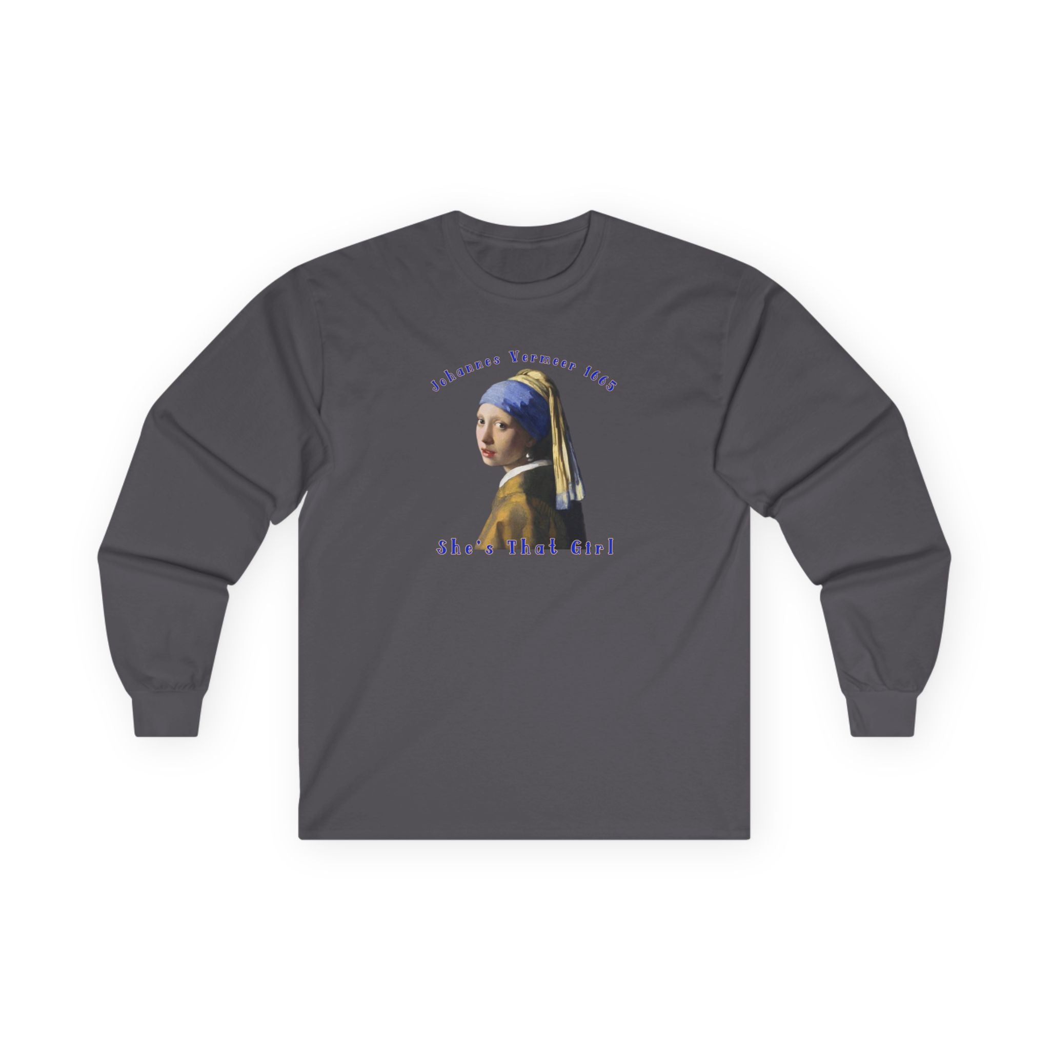 Girl with the pearl Earring Art print  by Johannes Vermeer on thick feel cotton, medium weight Long Sleeve Tee