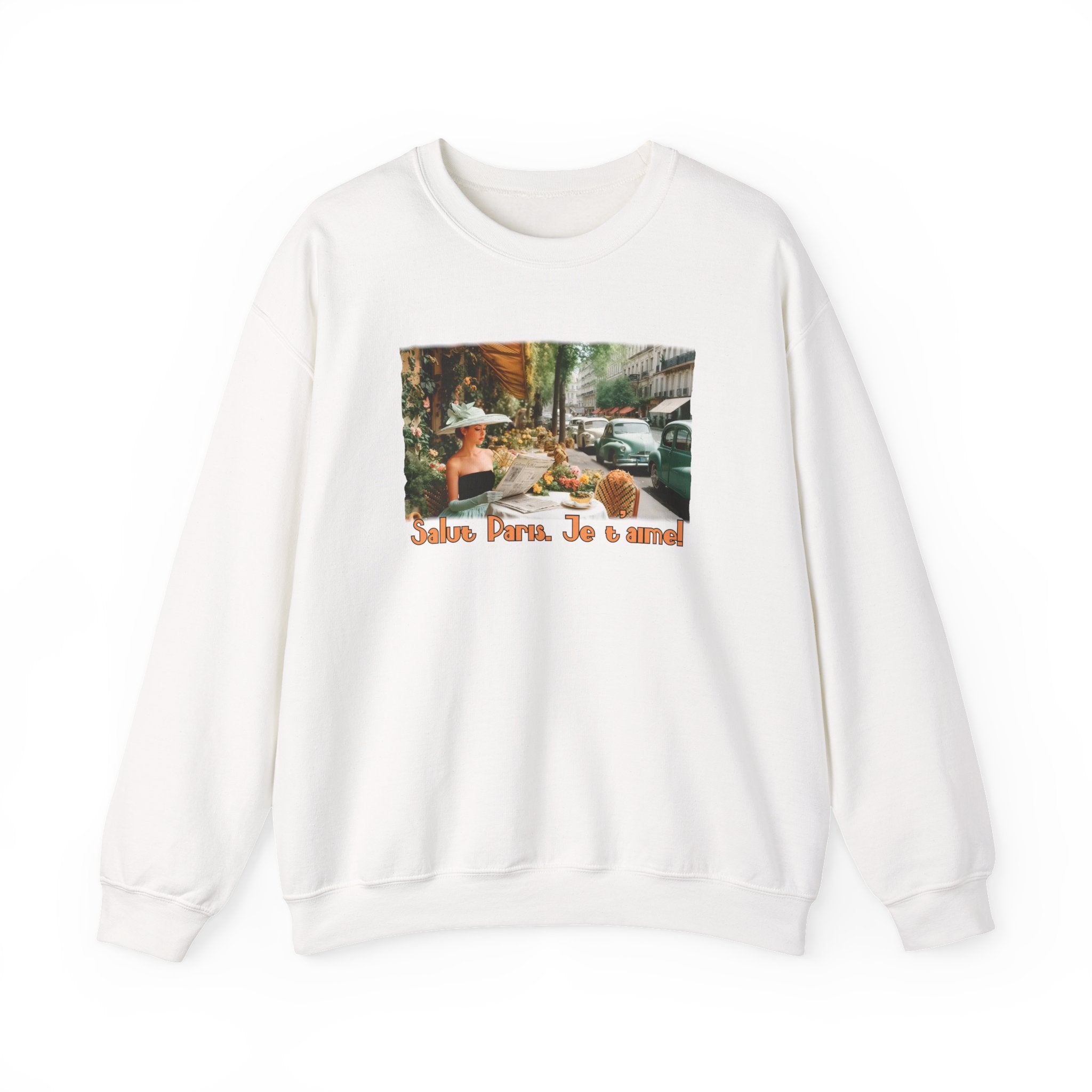 Vintage Paris Café Sweatshirt — "Salut Paris. Je t'aime" Retro Art print Crewneck