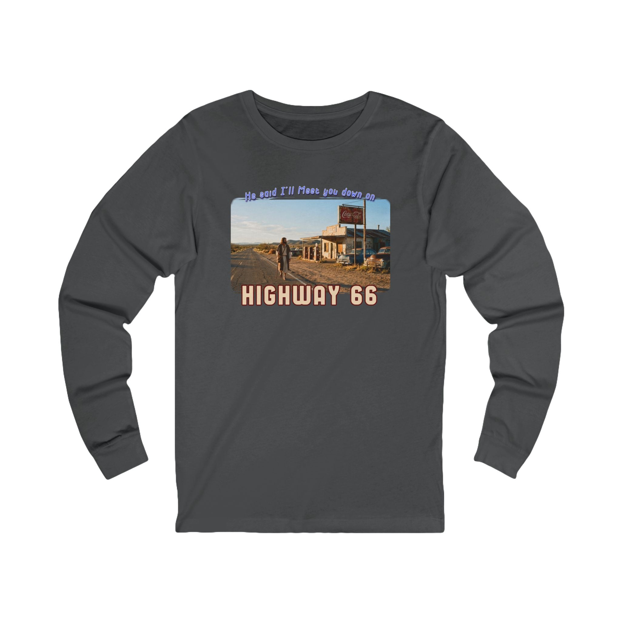The King on Highway 66  on Ring Spun cotton Long Sleeve Tee —