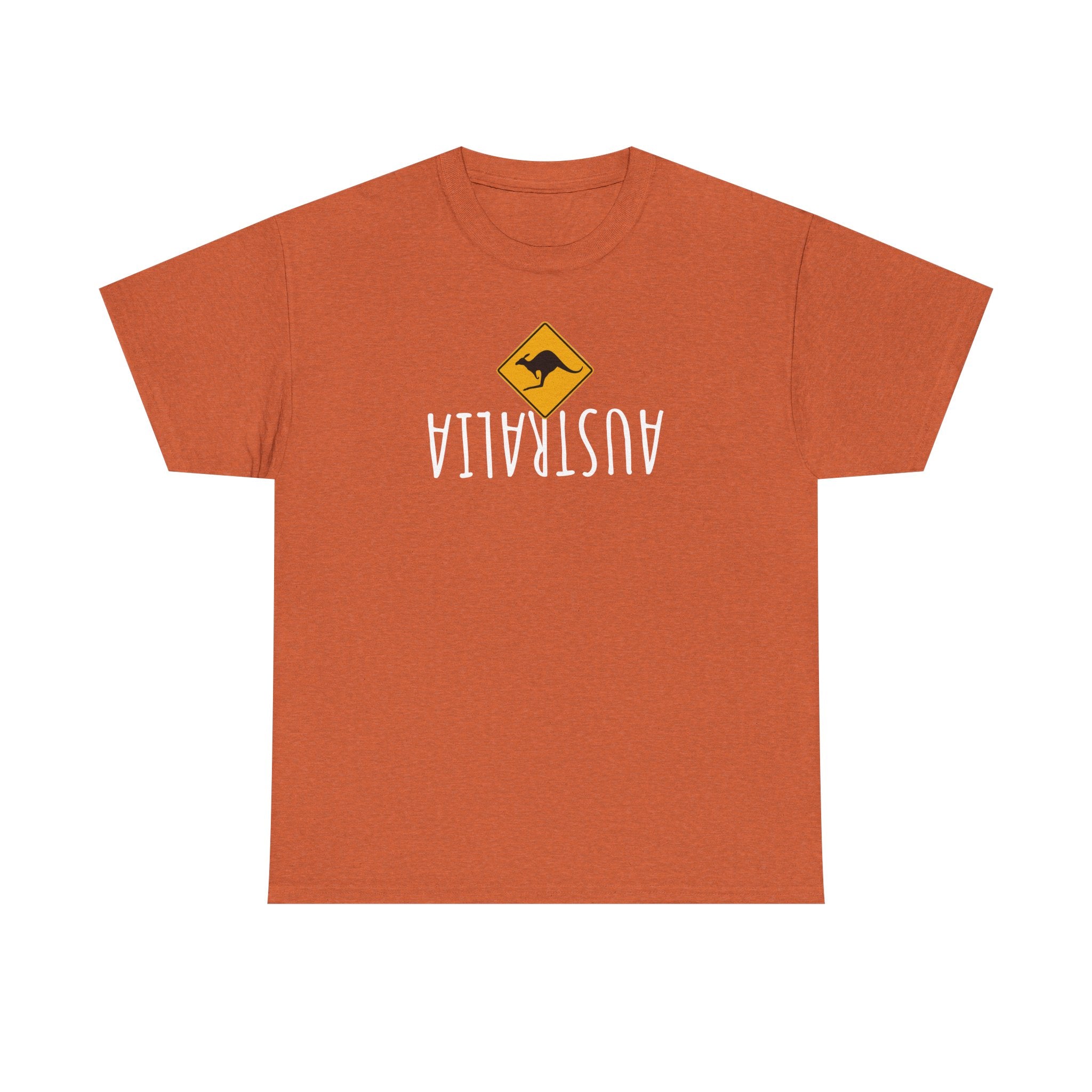 Australian Kangaroo Art Print on100% Heavy Cotton T Shirt with upside down text