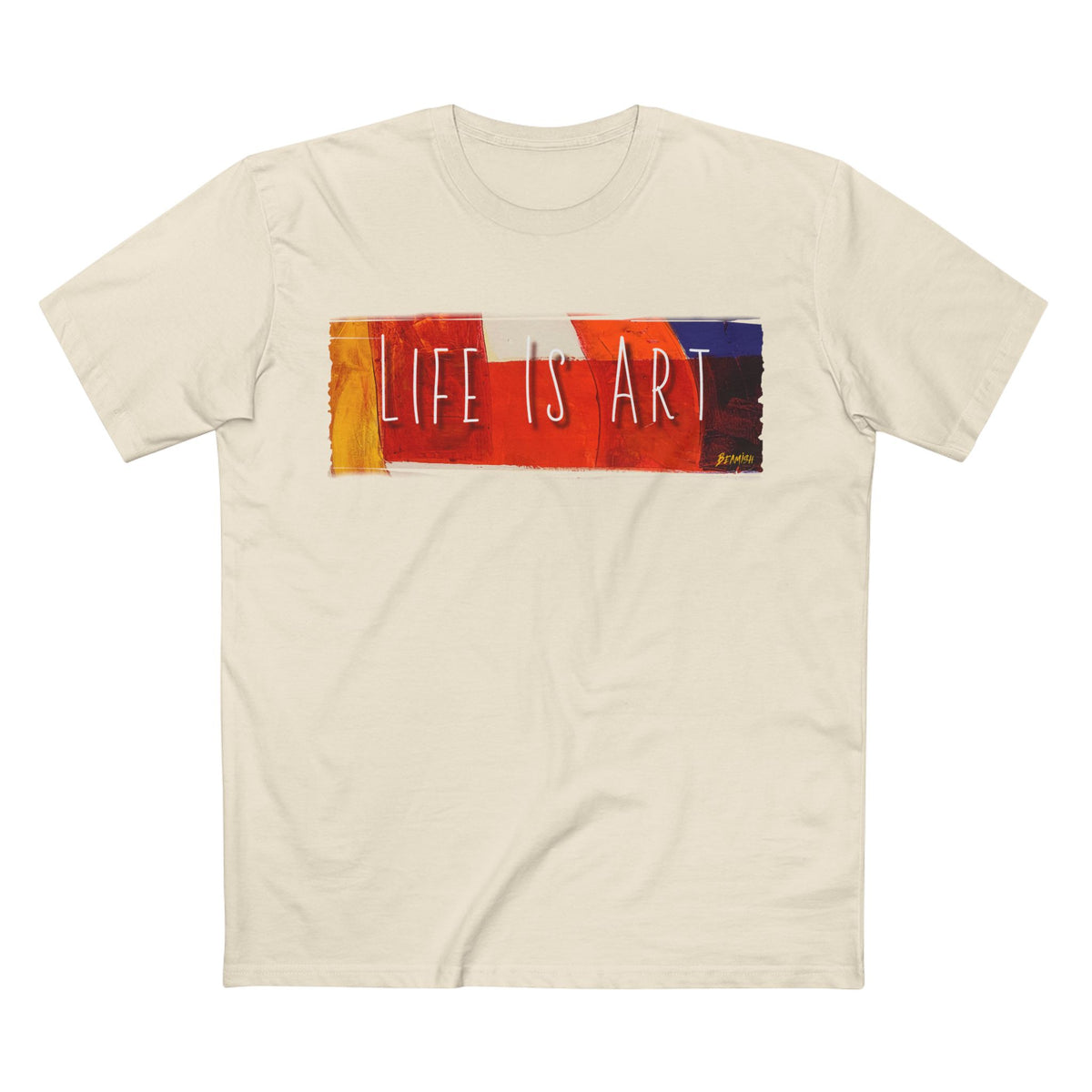 T-shirt en coton peigné prérétréci avec motif imprimé "La vie est un art".