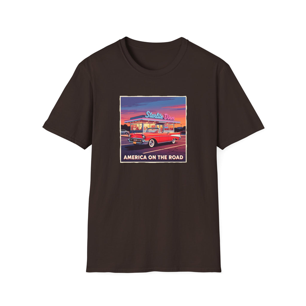 "America on the Road" Vintage Car Tee on 100% lightweight cotton