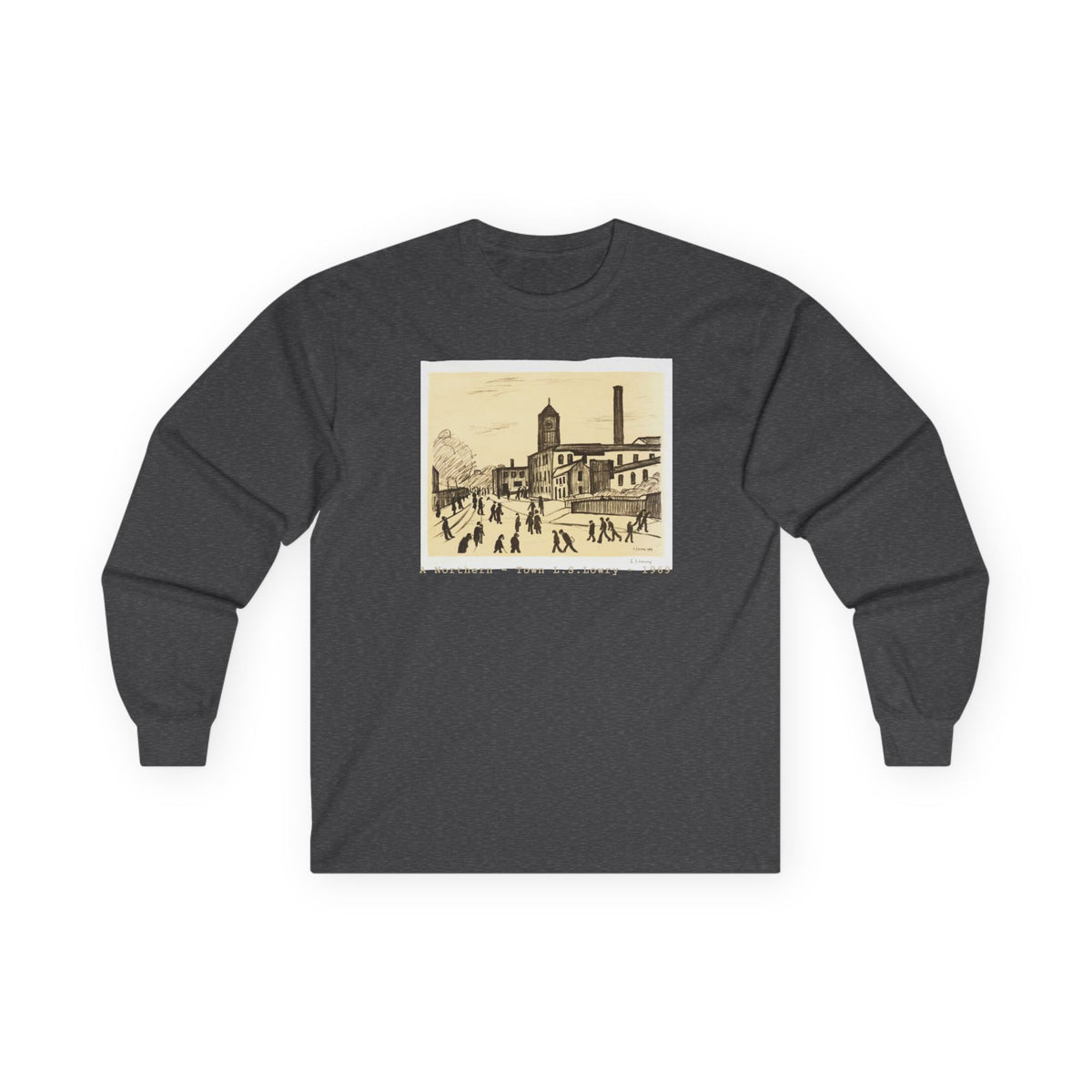 LS Lowry 'A Northern Town' Art print on medium weight soft cotton Long Sleeve T shirt