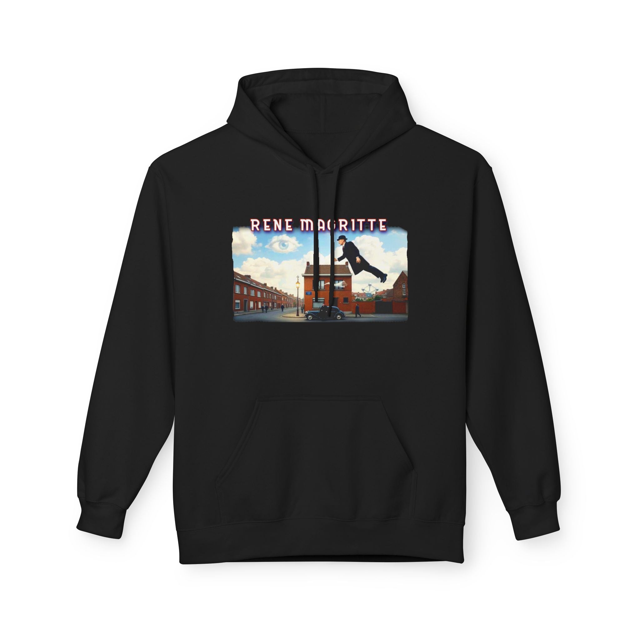 Rene Magritte "Flying Home" surrealist Art print on midweight fleece hoodie.