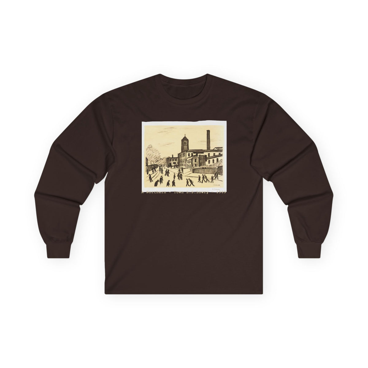LS Lowry 'A Northern Town' Art print on medium weight soft cotton Long Sleeve T shirt
