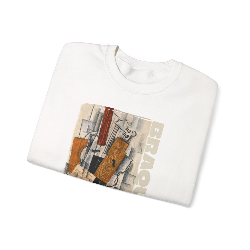 'Braque' Cubist Art print on Crewneck Sweatshirt medium heavy 50/50 cotton poly blend for durability.